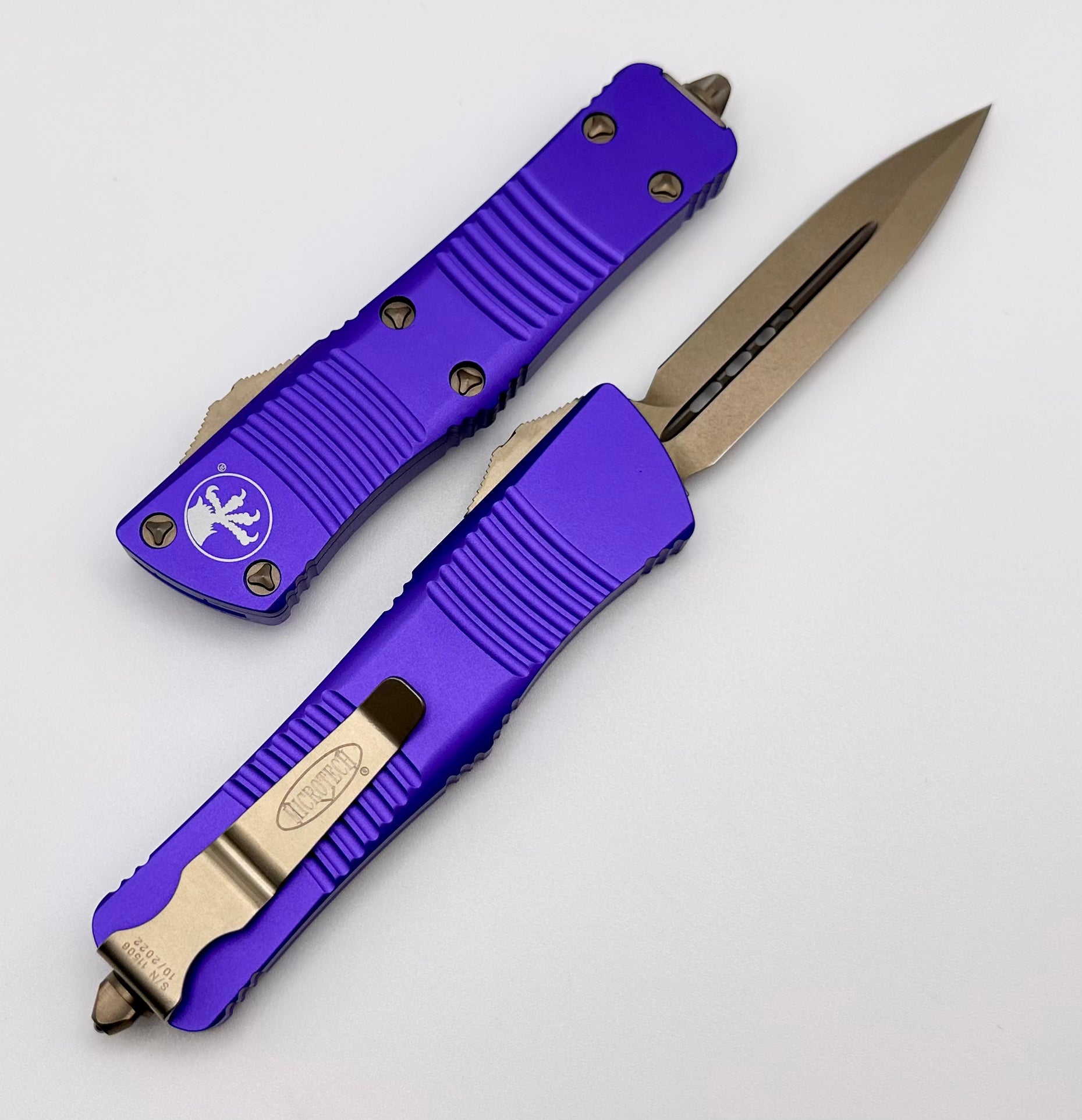 Microtech Troodon Double Edge Bronze & Purple - Ultimate Compact OTF Knife