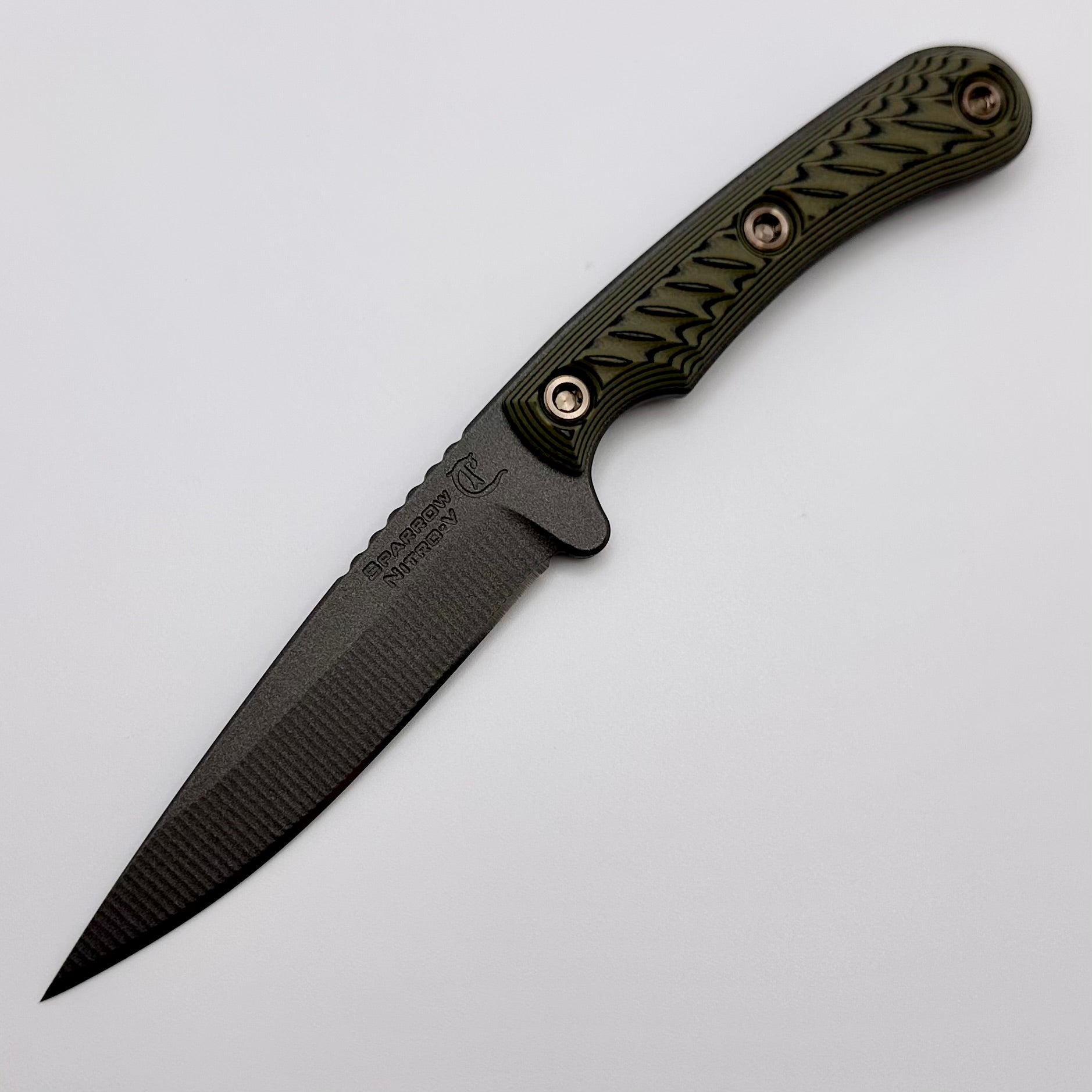RMJ Tactical Sparrow Premium Fixed Blade Knife - Nitro-V Steel & Olive G10 Handle