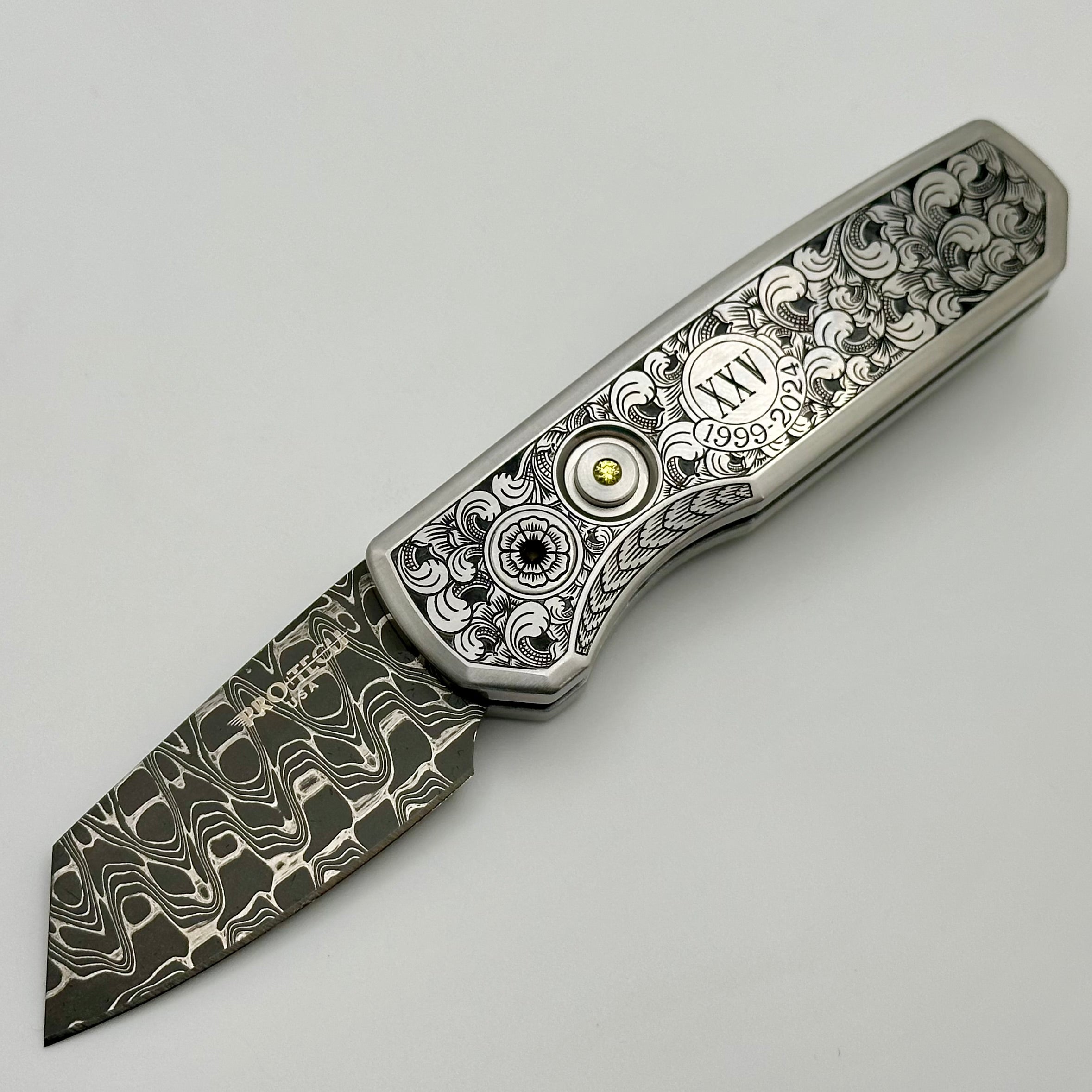 Pro-Tech Runt 5 Ultimate Custom Engraved Damascus Blade Knife