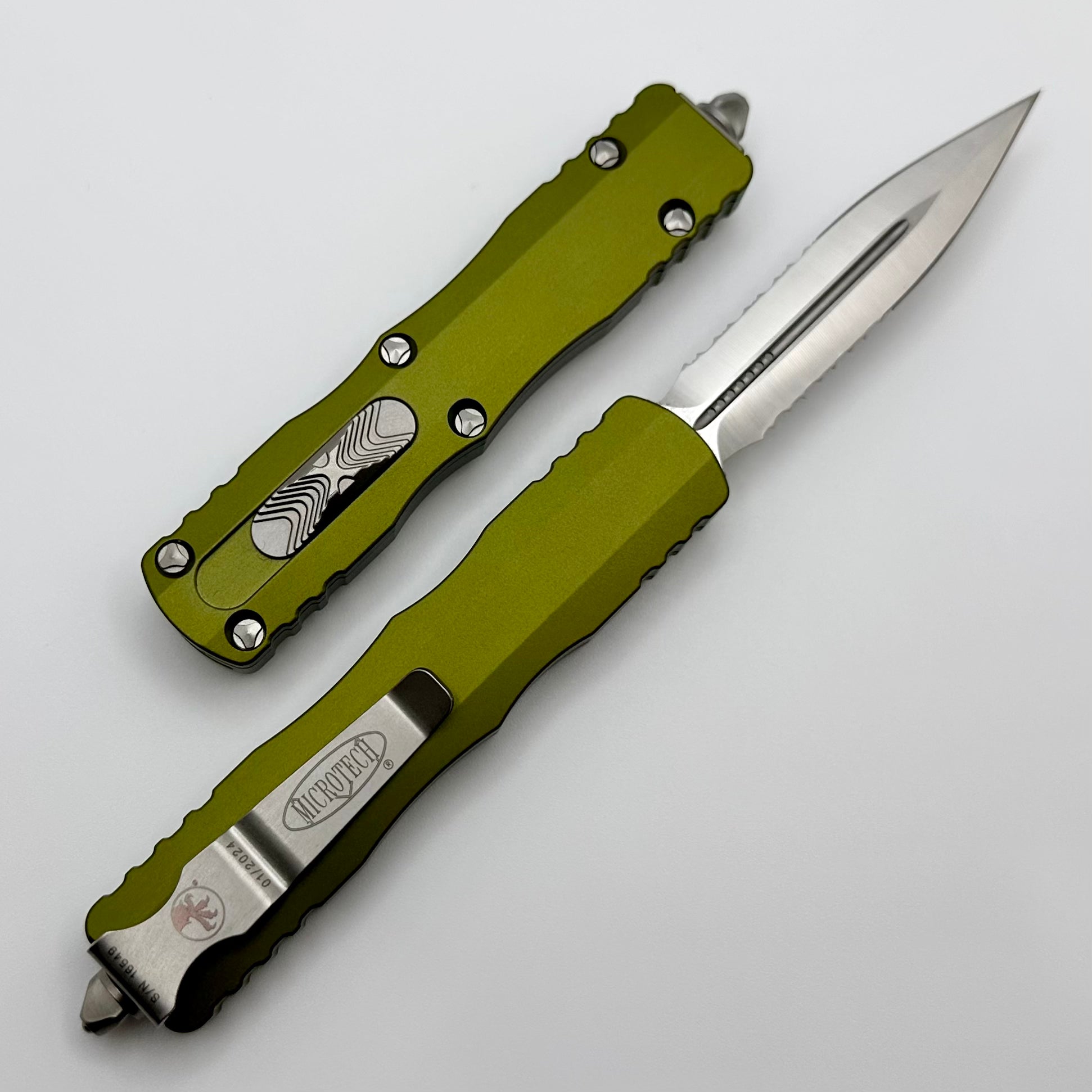 Microtech Dirac Premium Double Edge Tactical Knife - Satin & OD Green