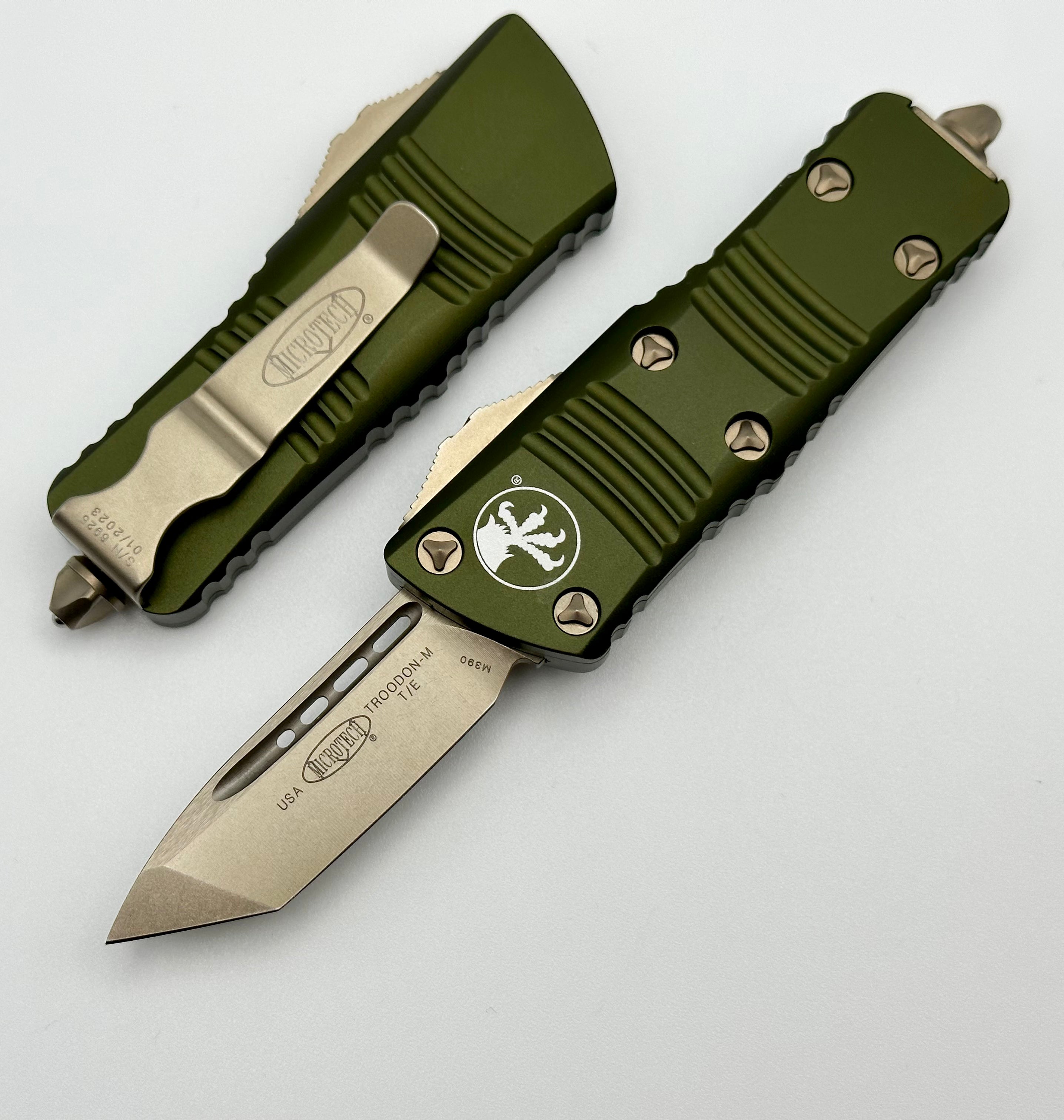 Premium Microtech Troodon Mini Bronze Tanto & OD Green EDC Knife