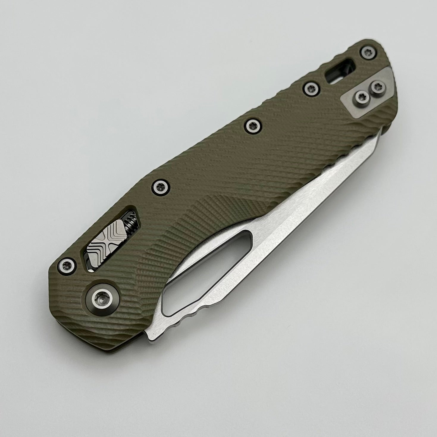 Premium Microtech MSI RAM LOK Folding Knife - OD Green Fluted G-10 & Stonewash M390MK