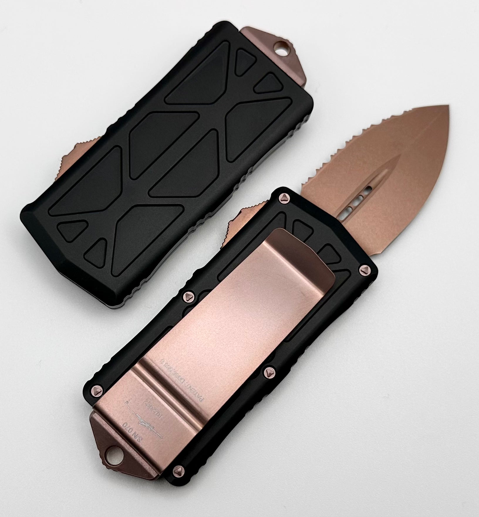 Premium Microtech Exocet PVD Rose Gold Full Serrated Knife - Ultimate Daily Carry