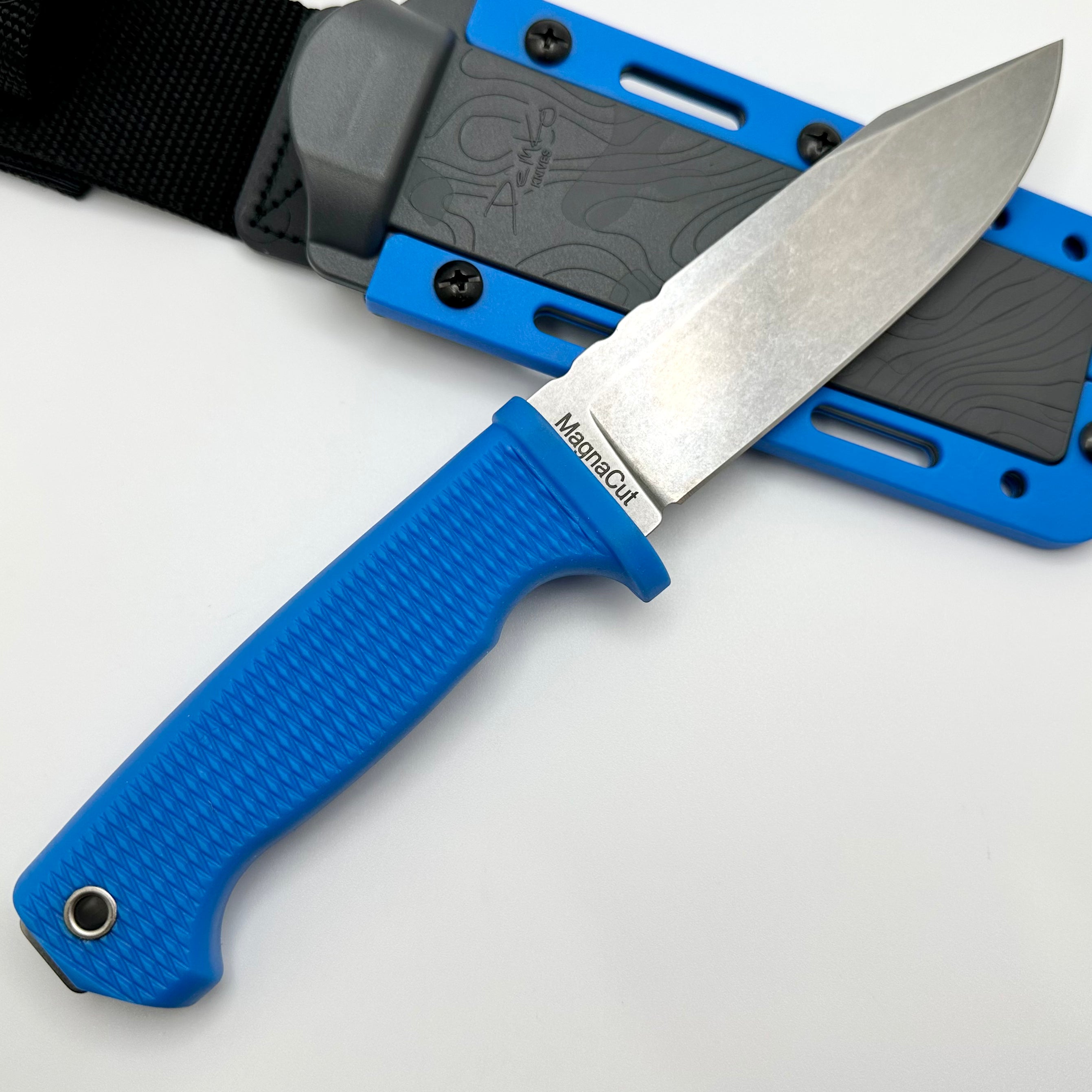 Demko FreeReign Ultimate Clip Point Knife - MagnaCut Steel & Blue Rubberized Handle