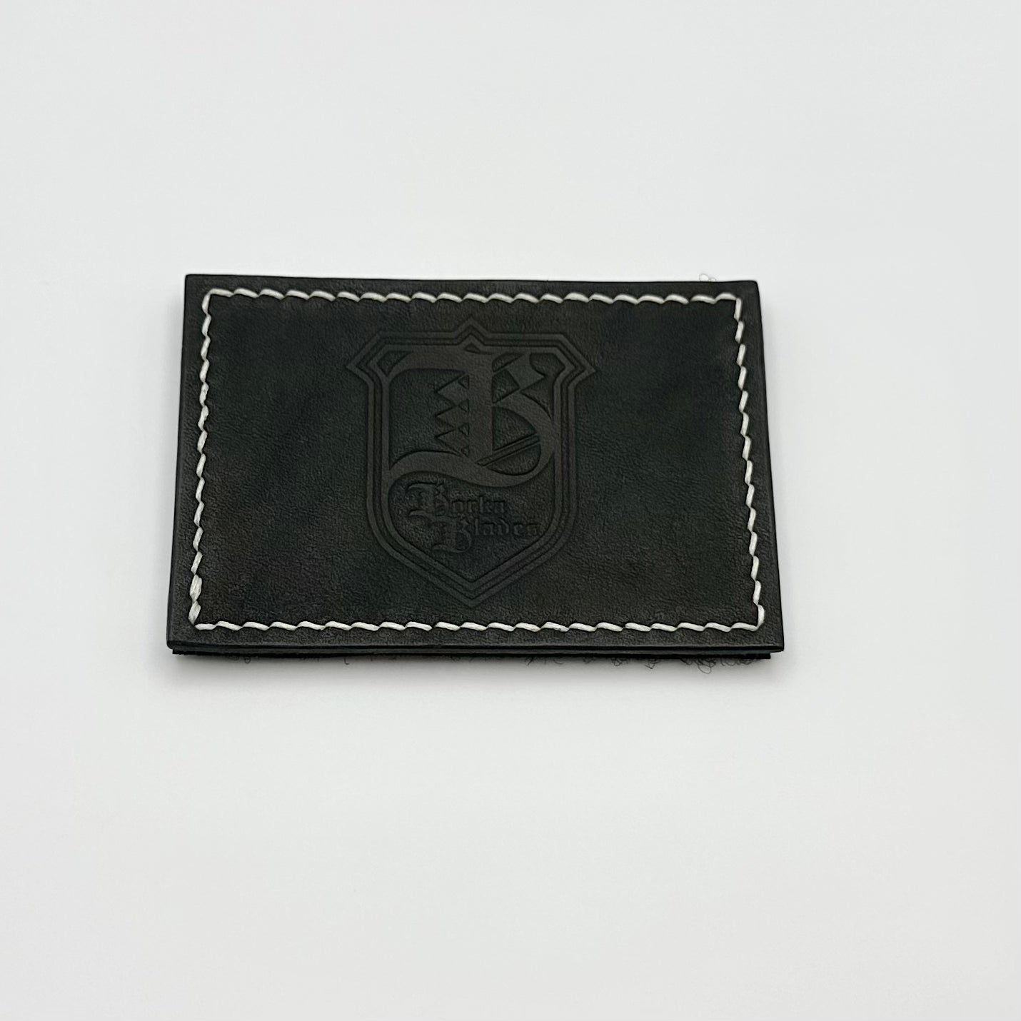 Premium Borka Blades Black Leather Patch with Velcro Backing & White Stitching