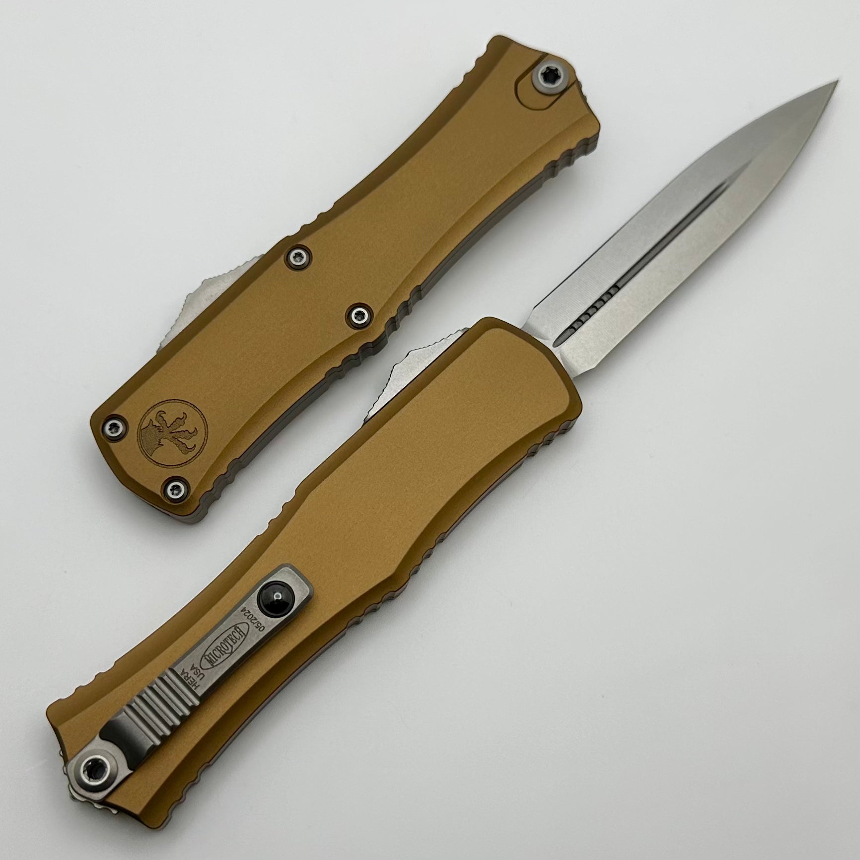 Microtech Mini Hera Stonewash Double Edge EDC Knife - Premium M390MK Blade & Tan Handle