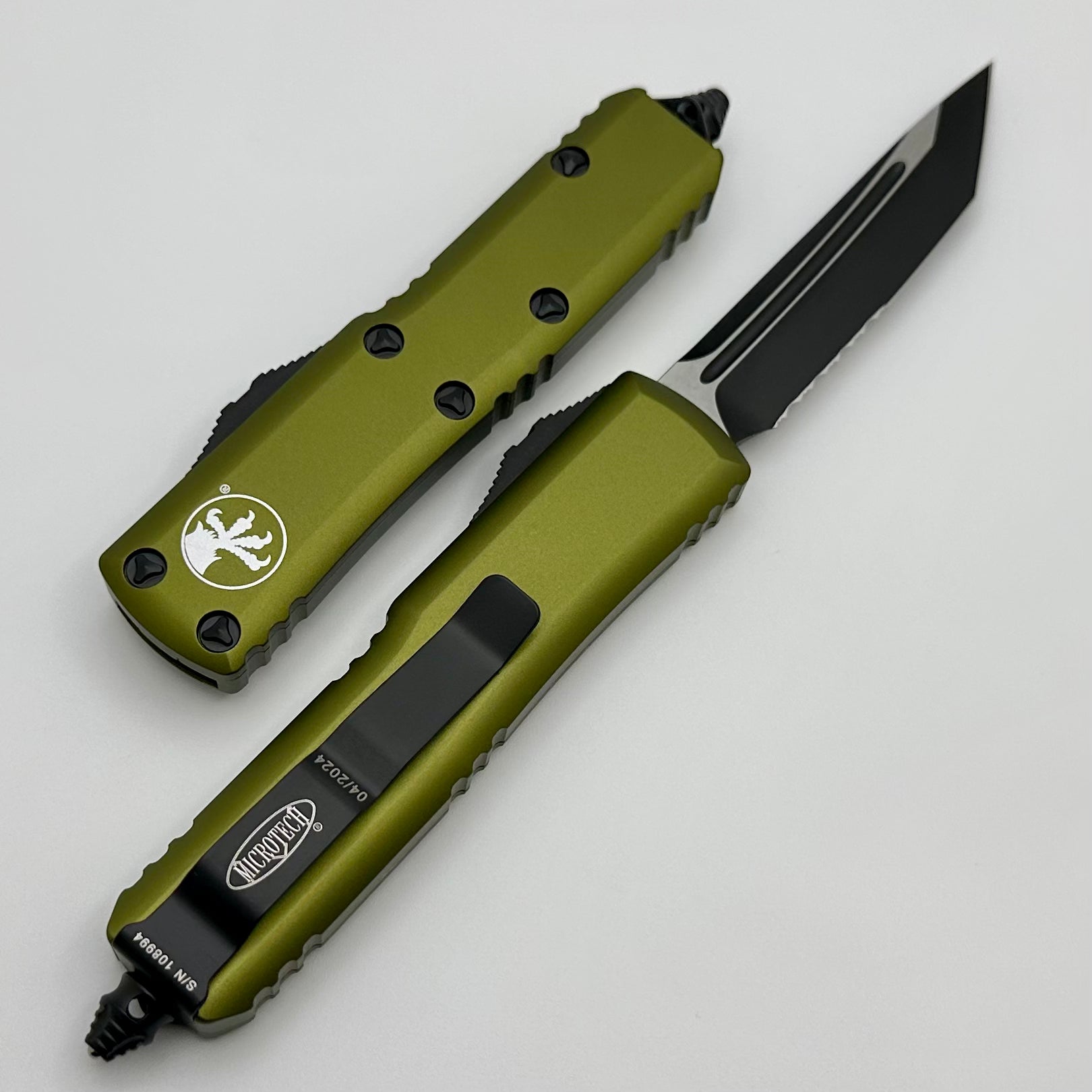 Microtech UTX-85 T/E Tanto EDC Knife - Black Partial Serrated & OD Green