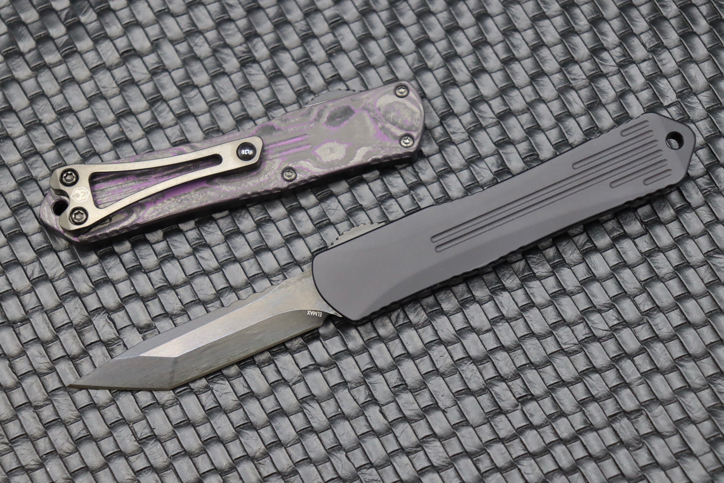 Premium Heretic Knives Manticore S Tanto - Black & Purple Camo Carbon | Ultimate EDC Companion