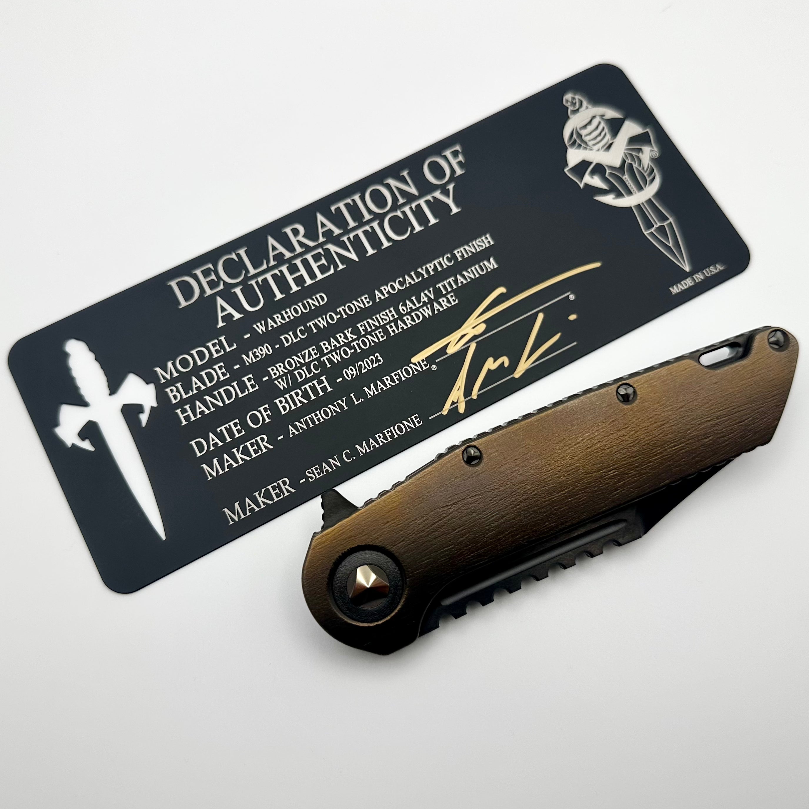 Premium Marfione Custom Warhound DLC Two-Tone Apocalyptic Knife with Bronze Bark Titanium