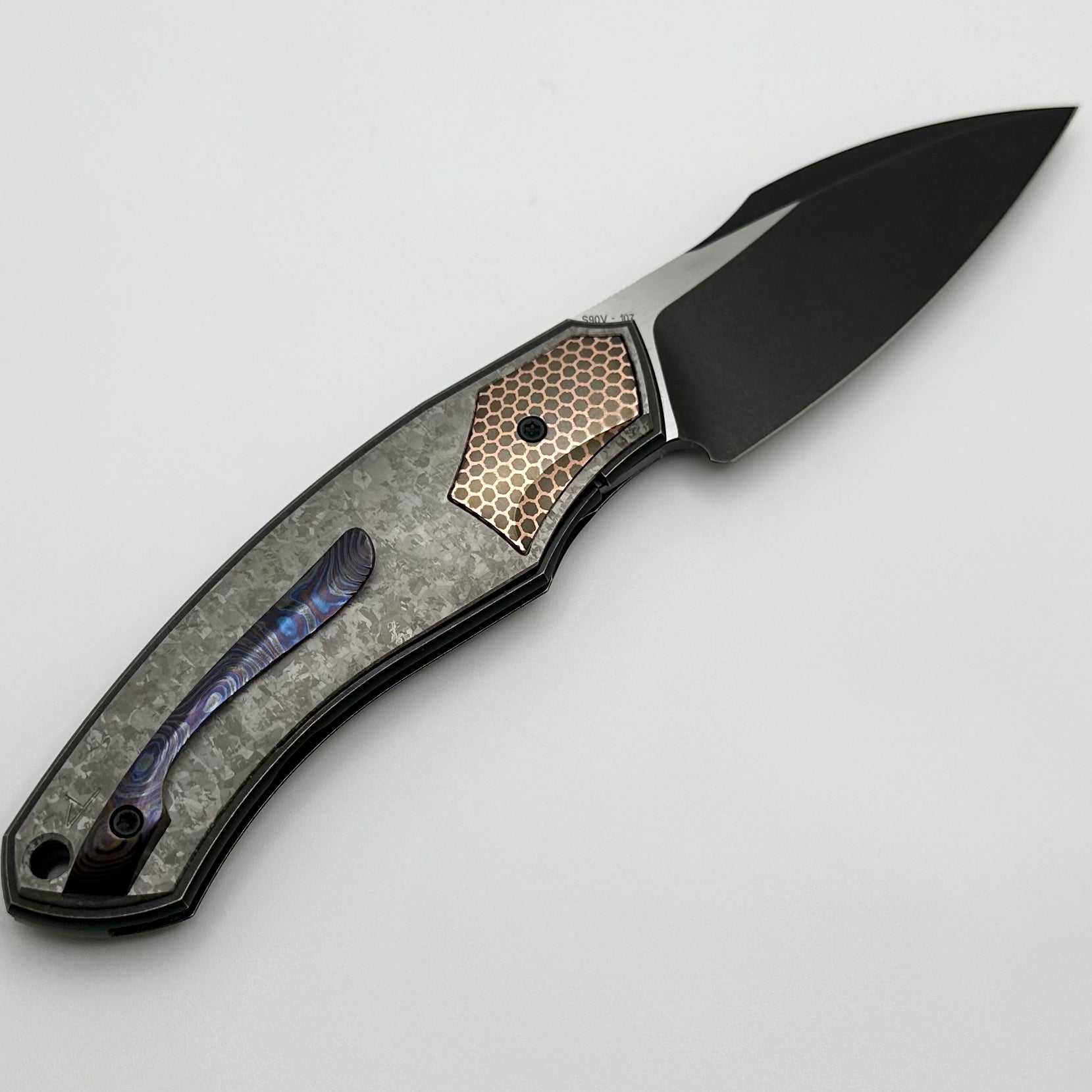 Premium Davless Crystal Ti & Super Conductor Knife - Blackwash S90V Blade