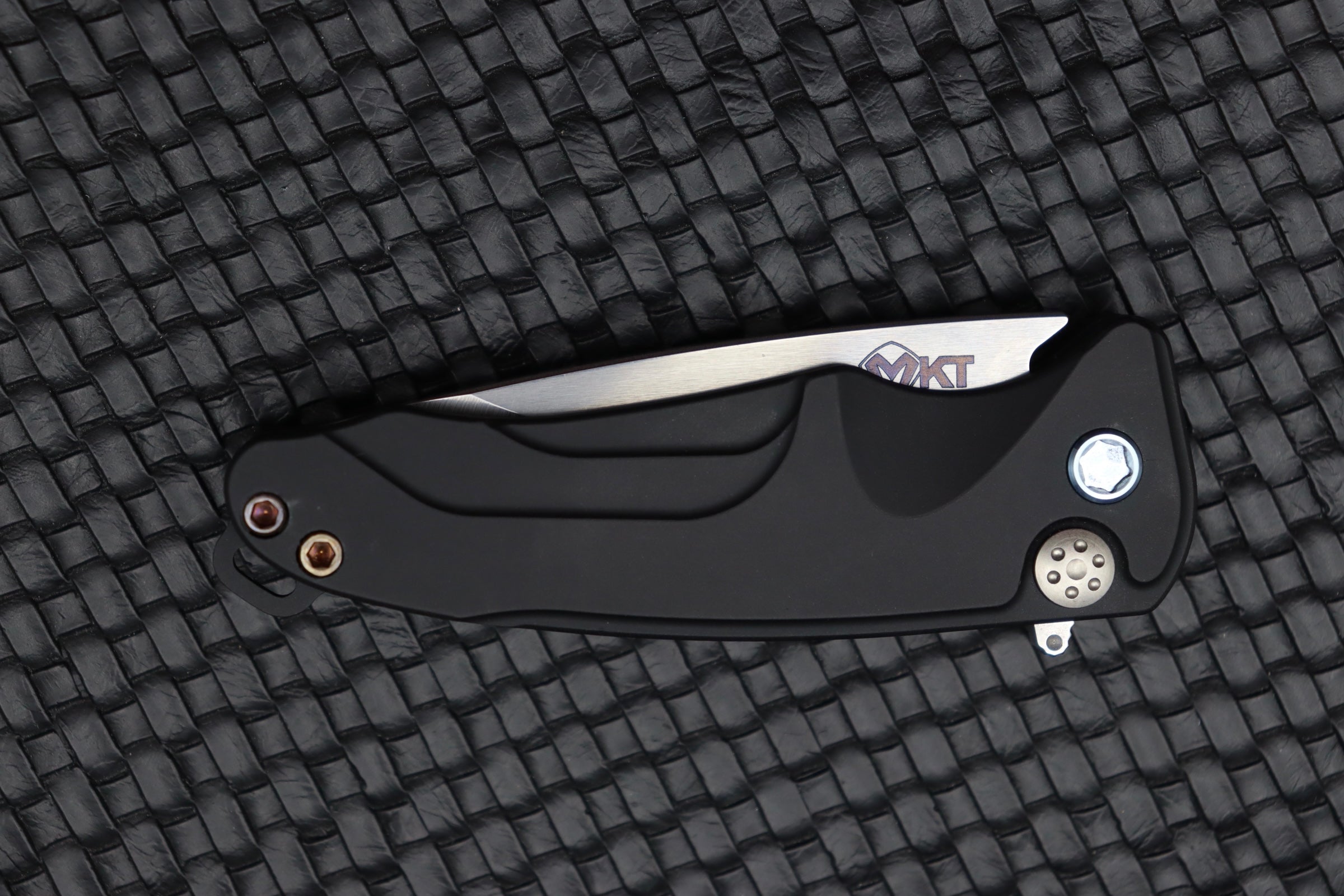 Medford Smooth Criminal Button Lock Knife - Premium Black with Aqua Hardware & S35VN Blade