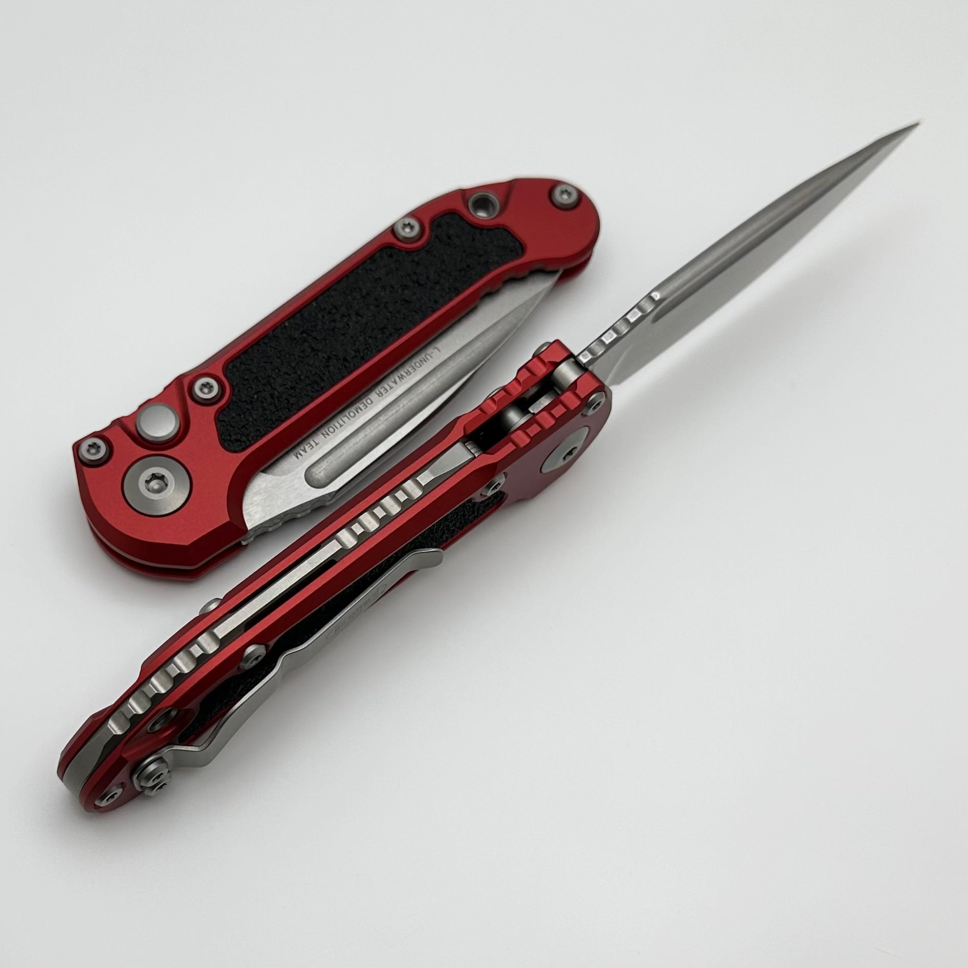 Microtech LUDT Gen III Stonewash Drop Point Knife - Premium Red Aluminum Handle