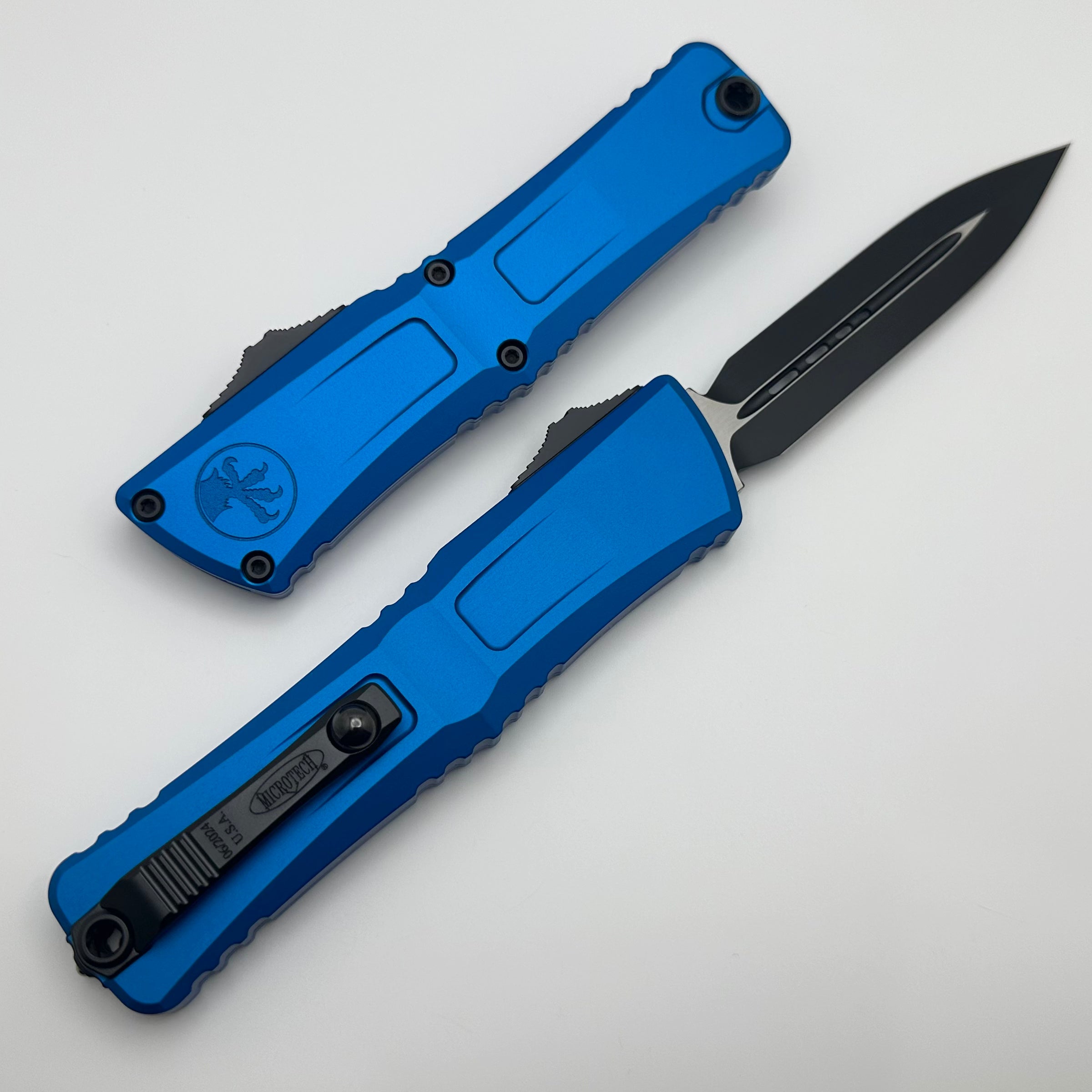 Microtech Combat Troodon Gen III Black Double Edge Knife - Premium Blue Handle (1142-1BL)