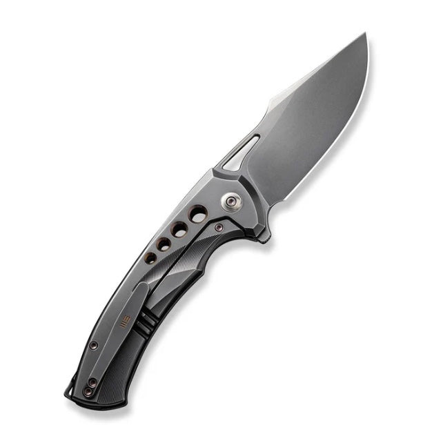 Premium We Knife Swiftfin - Polished Gray Titanium Handle with Dark Golden Accents & 20CV Blade