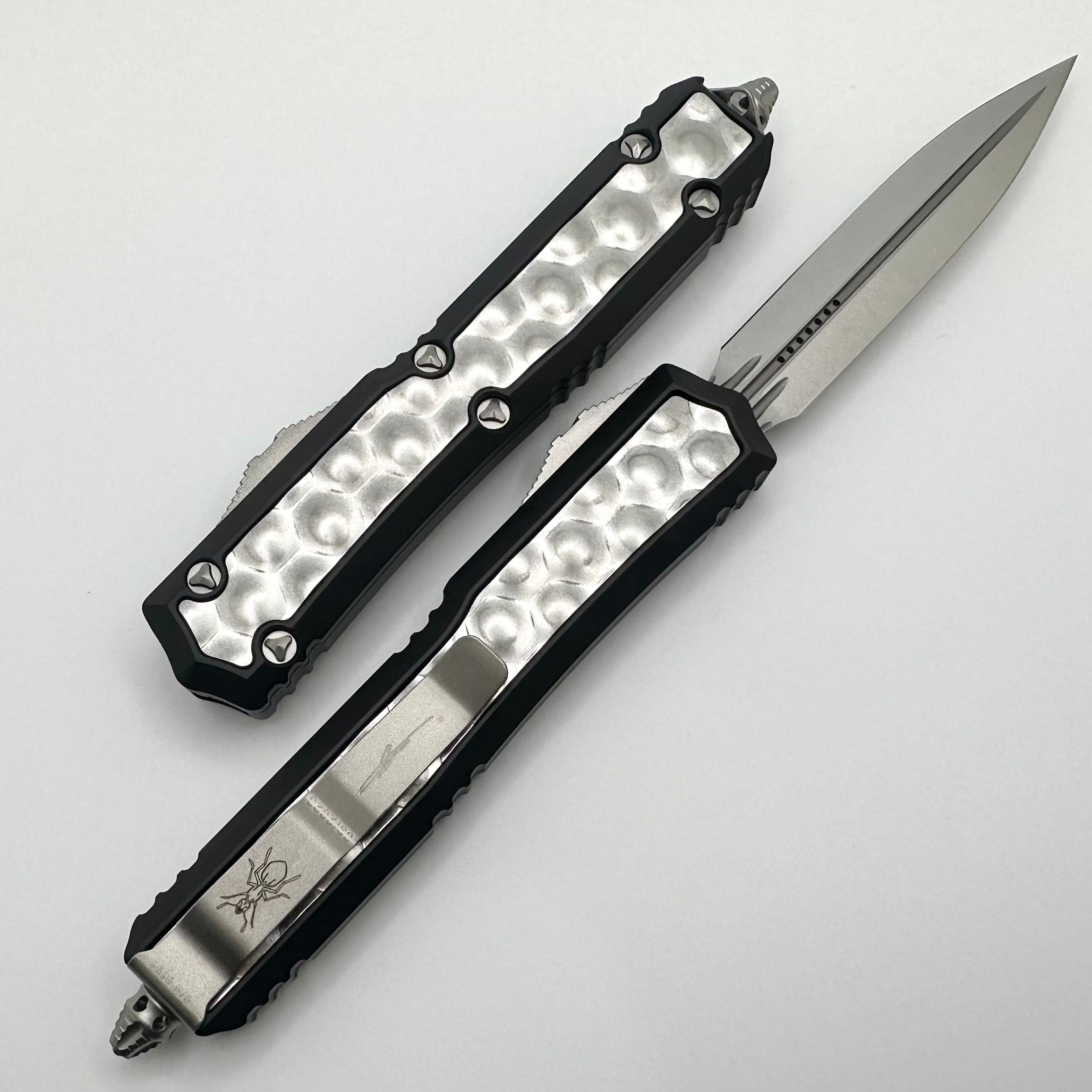 Microtech Makora Ultimate Black Tactical Knife with Stonewash Inlays & Double Edge Signature Series 206-10BIS