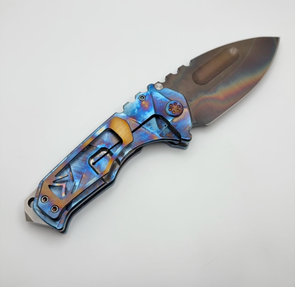 Medford Knife Praetorian TI Vulcan S35VN Drop Point & Brush Pen Flame Stained Glass Sculpted Handles w/ Flamed Hardware/Clip