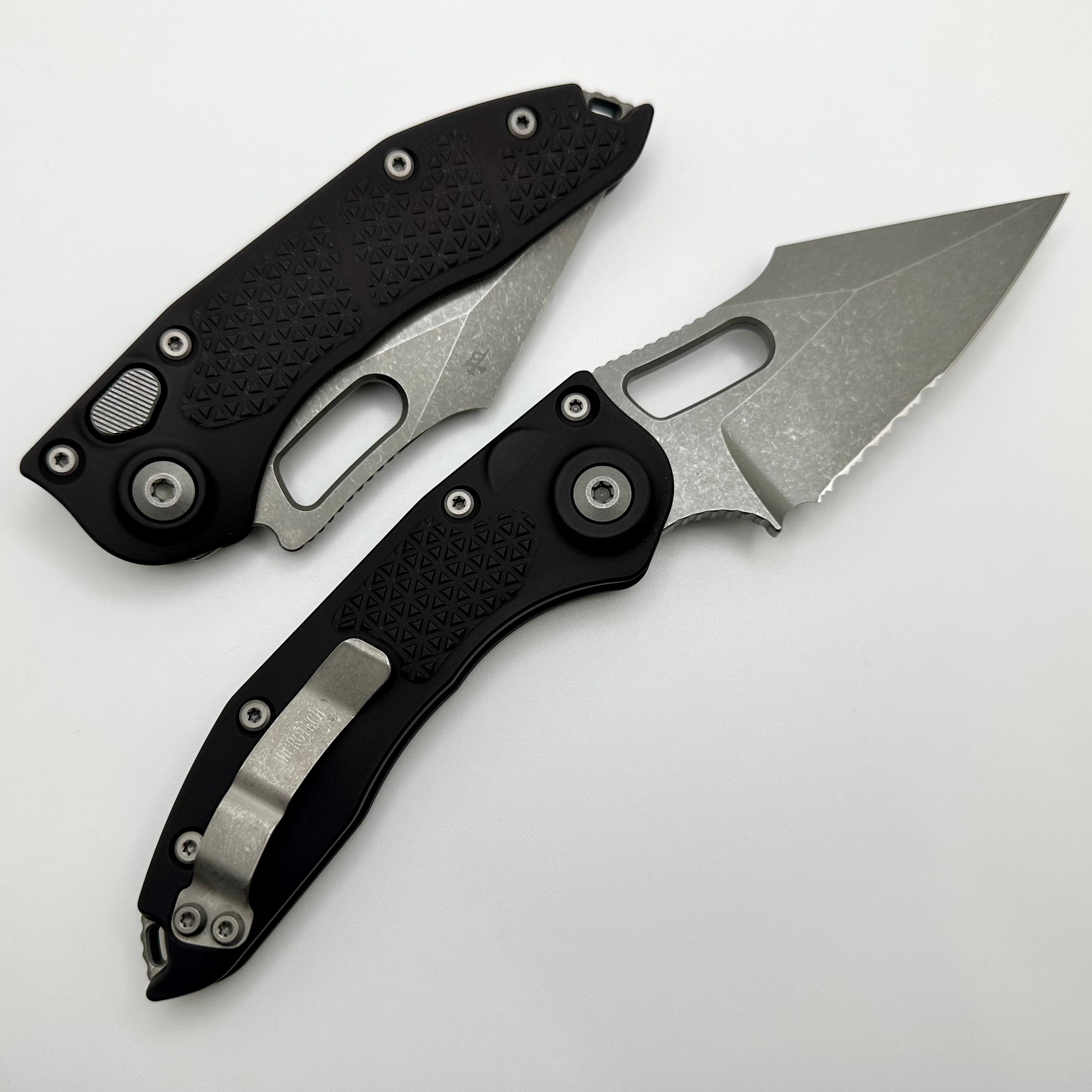 Premium Microtech Borka Stitch Apocalyptic Tactical Knife - Partial Serrated & Black Finish