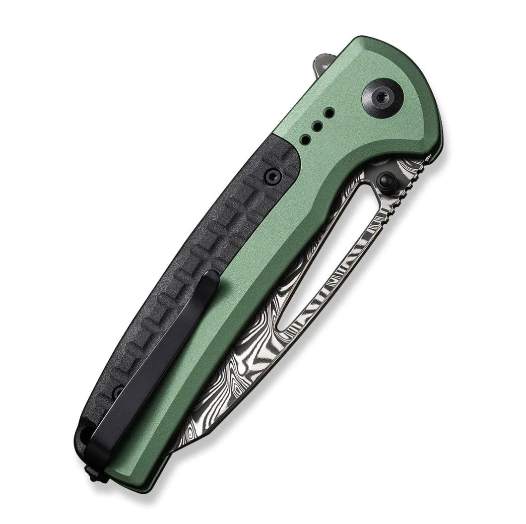 Civivi Sentinel Strike Flipper Knife - Premium Green Aluminum Handle with Damascus Blade