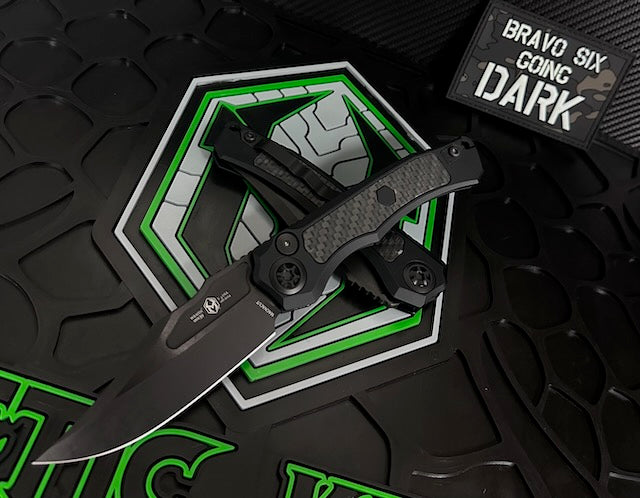 Heretic Knives Premium Wraith Auto V4 - Ultimate Tactical Knife with GITD Carbon Fiber & DLC MagnaCut Blade