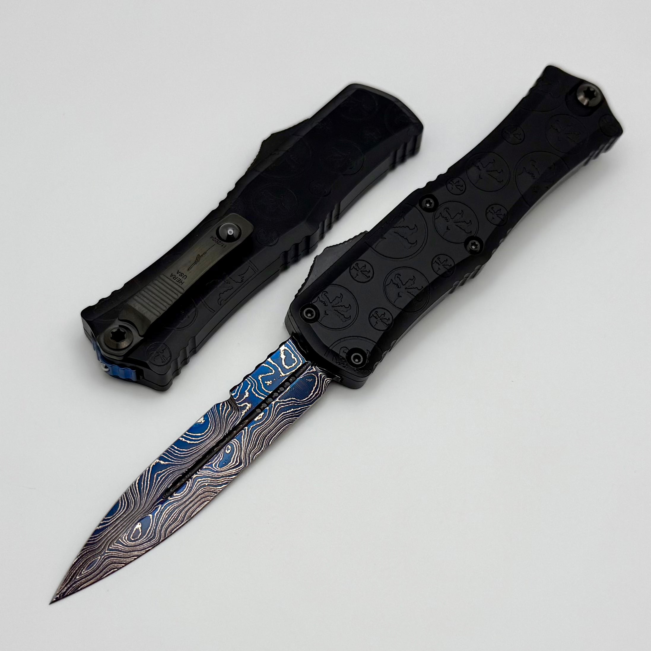 Microtech Marfione Select Hera II Mini - Premium Damascus Blade with Black Claw Burst Engraved Handle