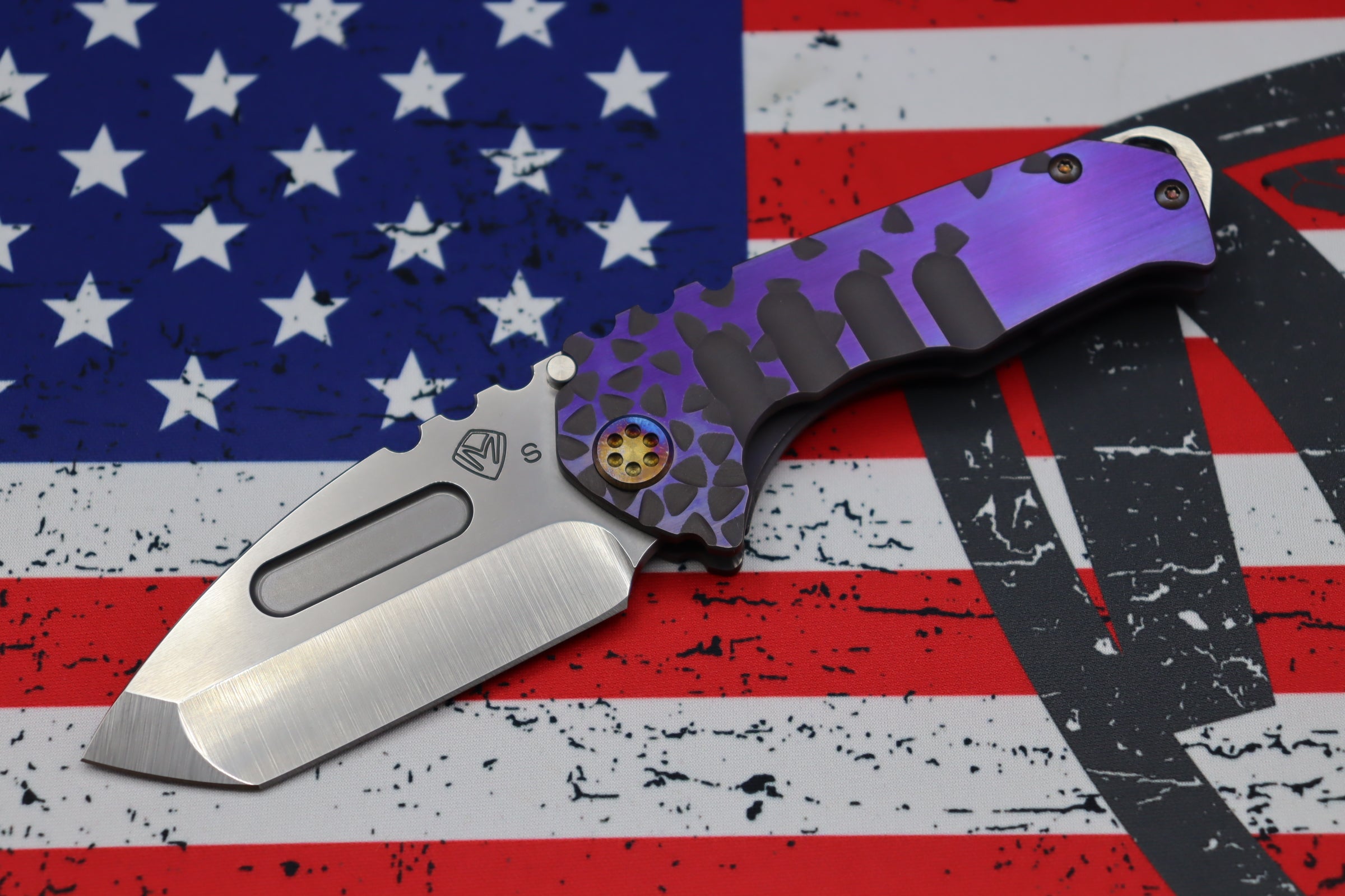 Medford Praetorian Genesis Tanto Knife - Premium S35VN Blade with Violet Sculpted Handles & Flamed Hardware