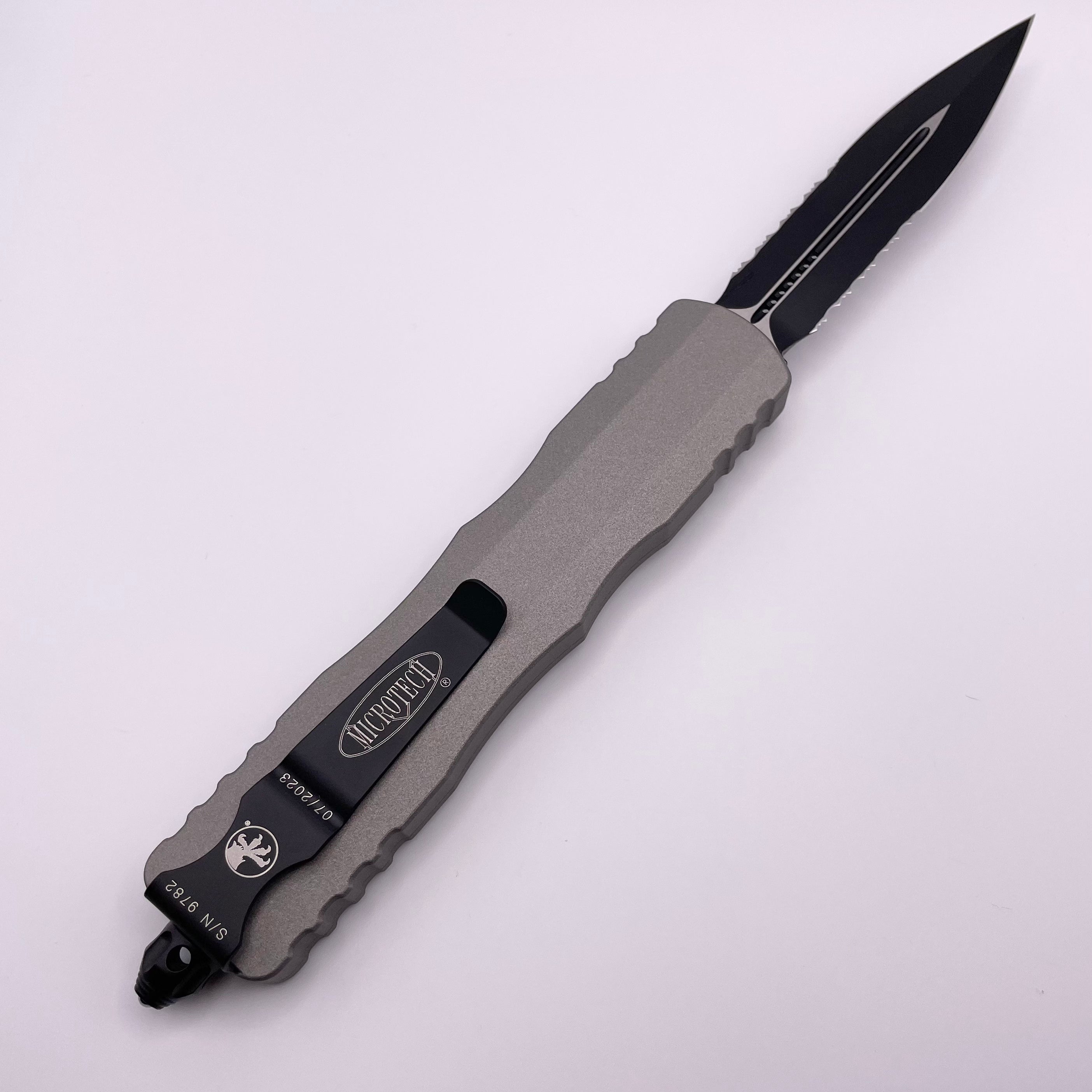 Microtech Dirac Delta Double Edge OTF Knife - Titanium Gray, Pre-Owned