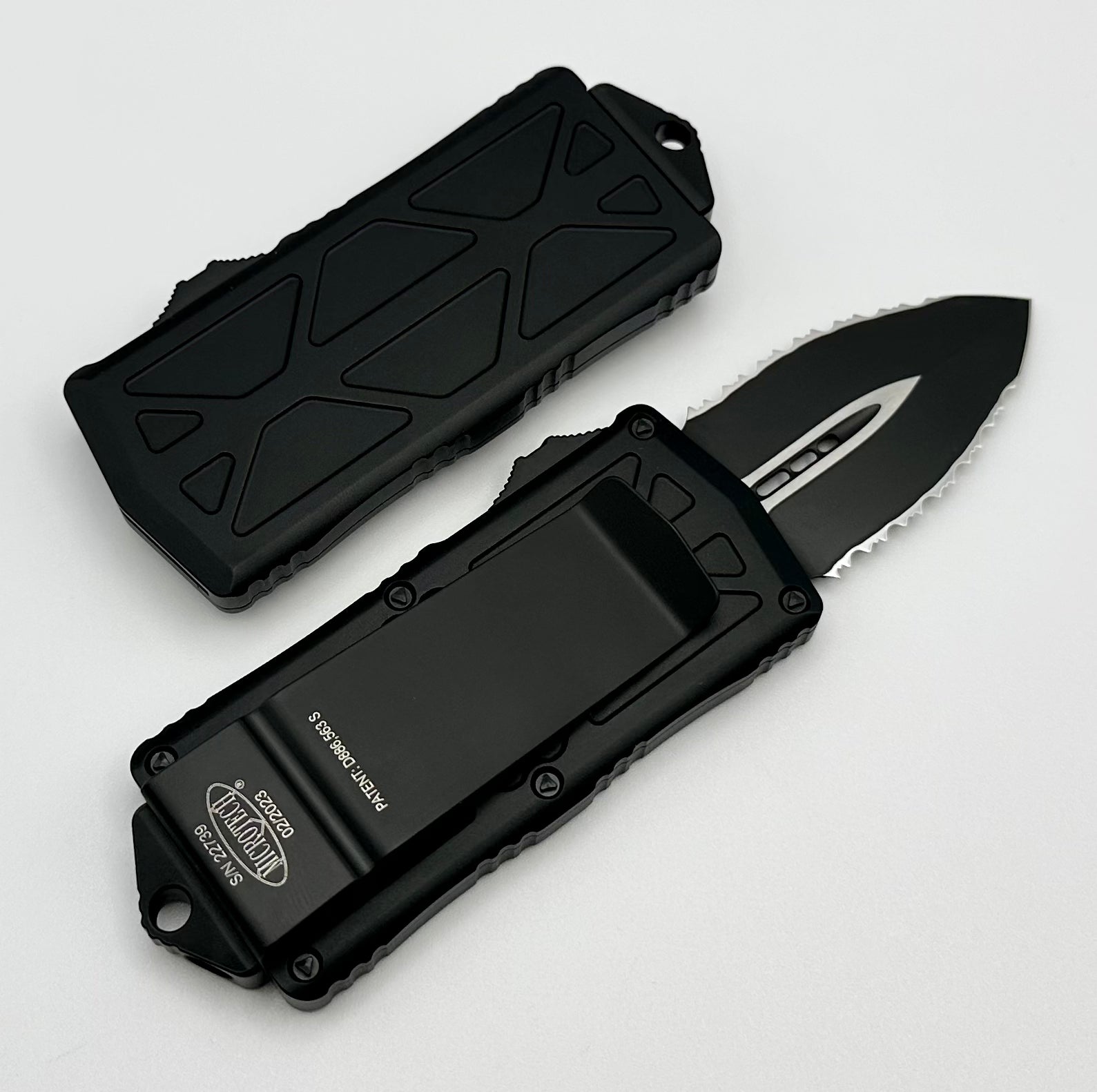 Microtech Exocet Black Tactical OTF Knife - Premium Double Edge Serrated Blade