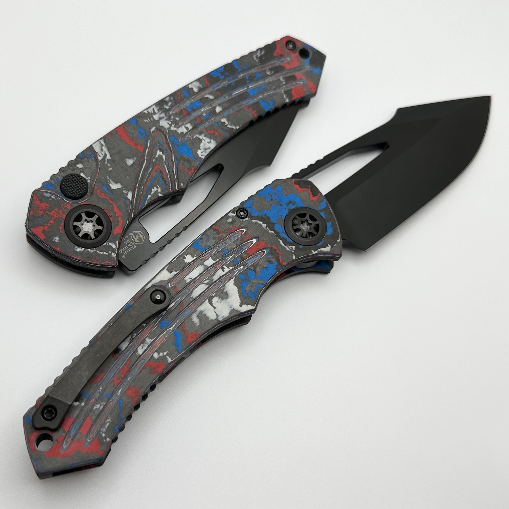 Heretic Knives Pariah M/A Premium Button Lock Folding Knife - Camo Carbon Handle & DLC MagnaCut Blade