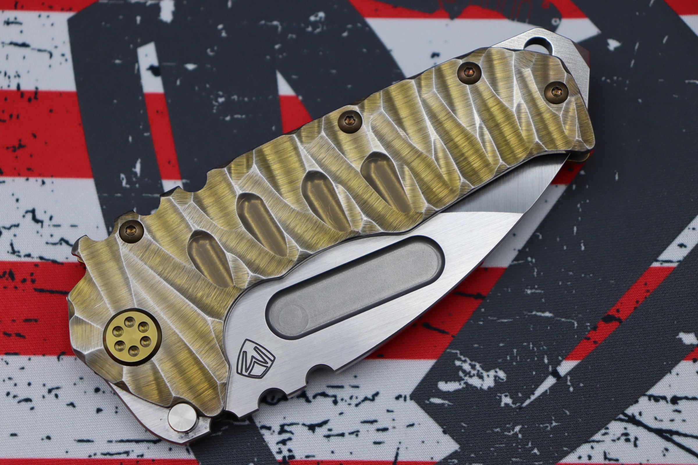 Medford Knife Praetorian T - Premium Drop Point Satin S35 Blade with Bronze Accents & Brushed Silver Predator Handles