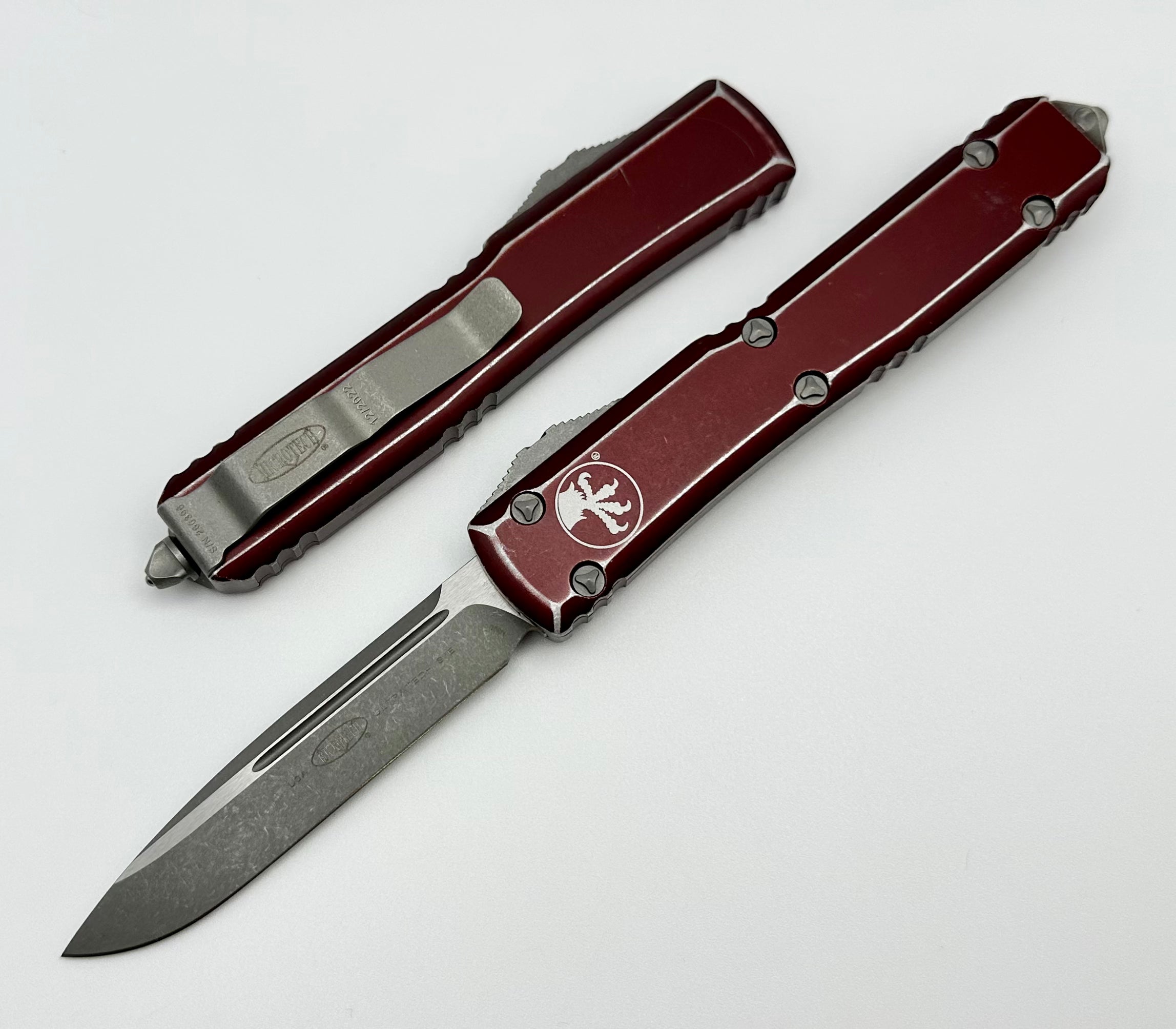 Premium Microtech Ultratech OTF Knife - Single Edge Distressed Merlot Edition