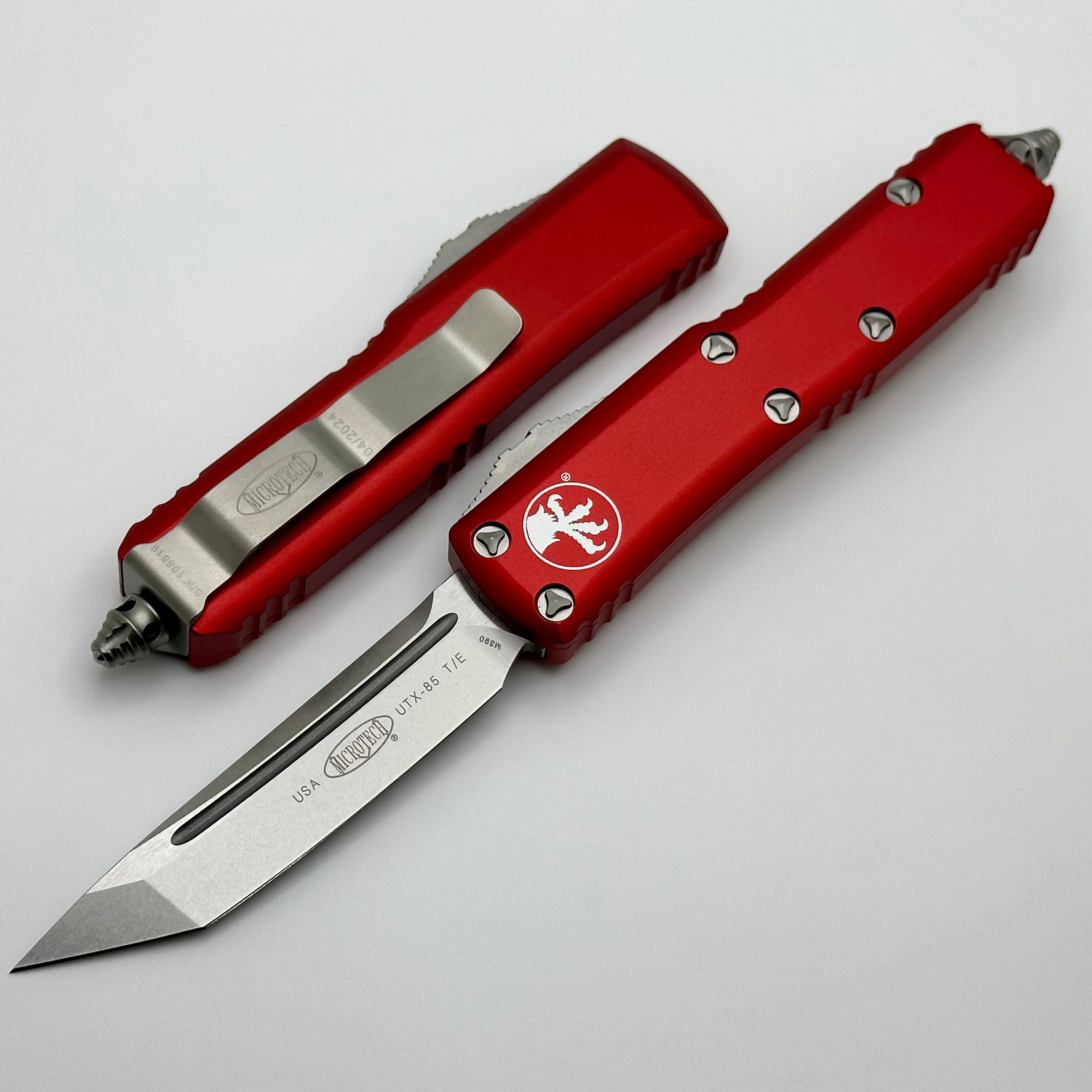 Microtech UTX-85 Tanto Stonewash EDC Knife with Red Handle