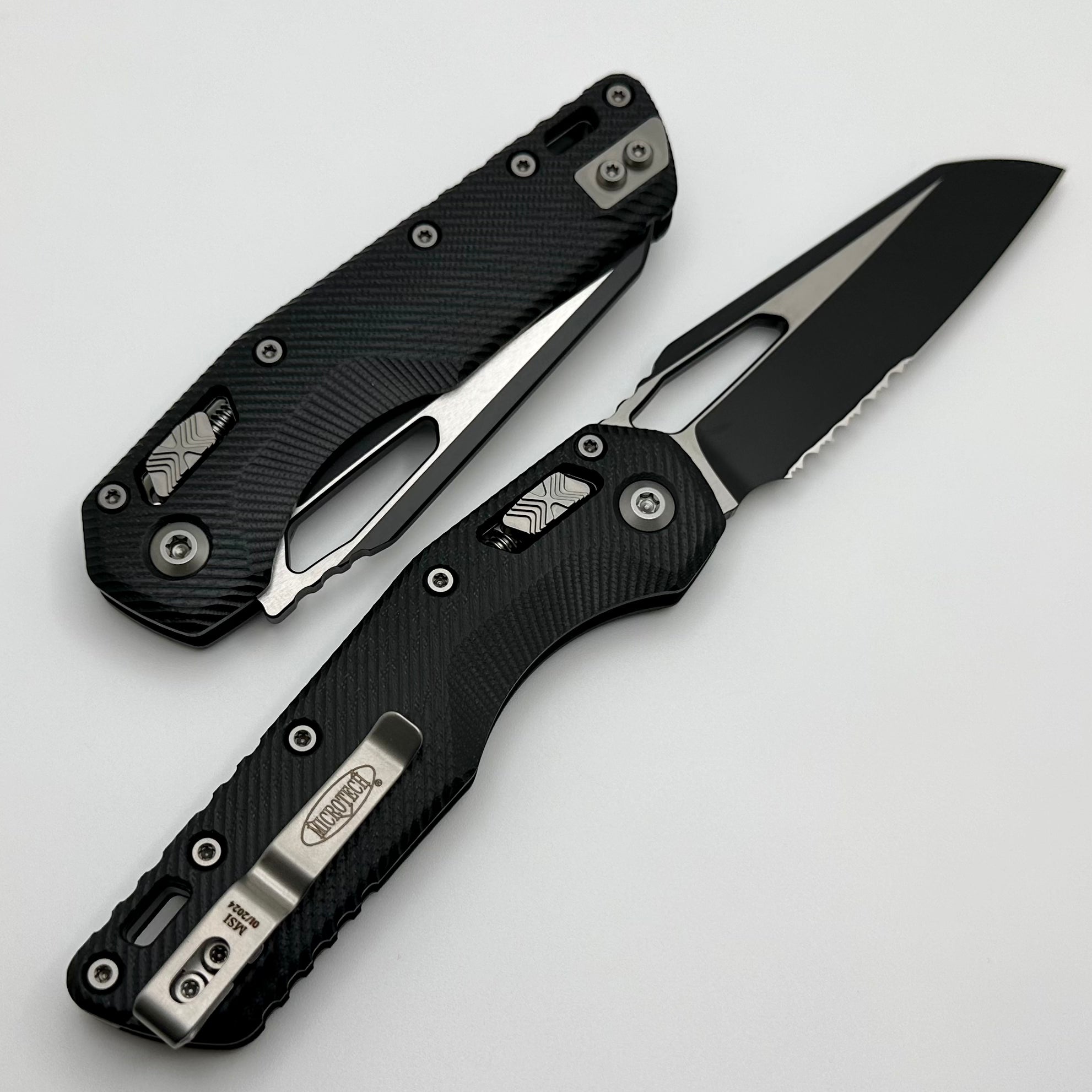 Microtech MSI RAM LOK Folding Knife - Premium Black G-10 & Two-Tone Serrated Blade