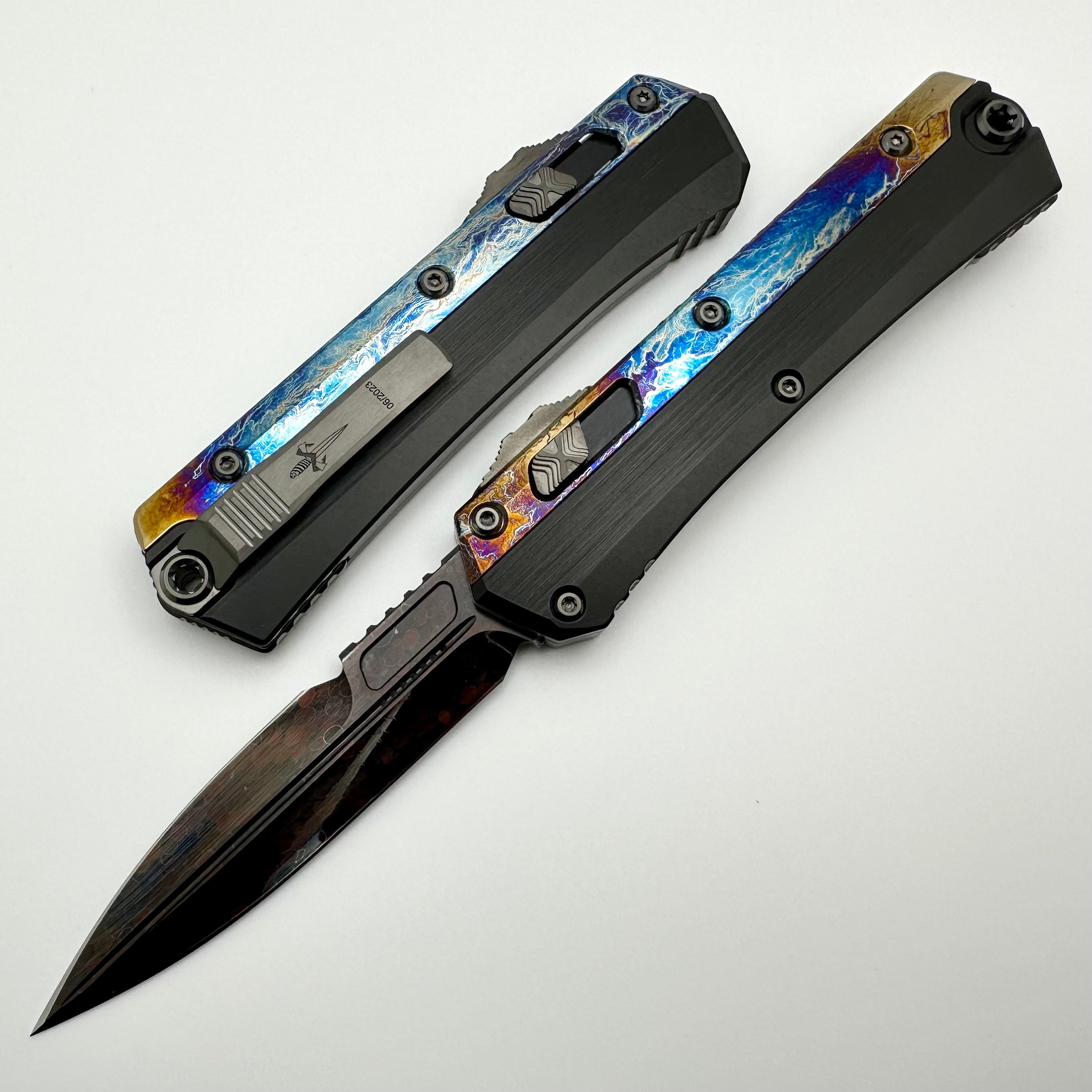 Premium Marfione Glykon Damascus Knife with Galactic Acid Overlays