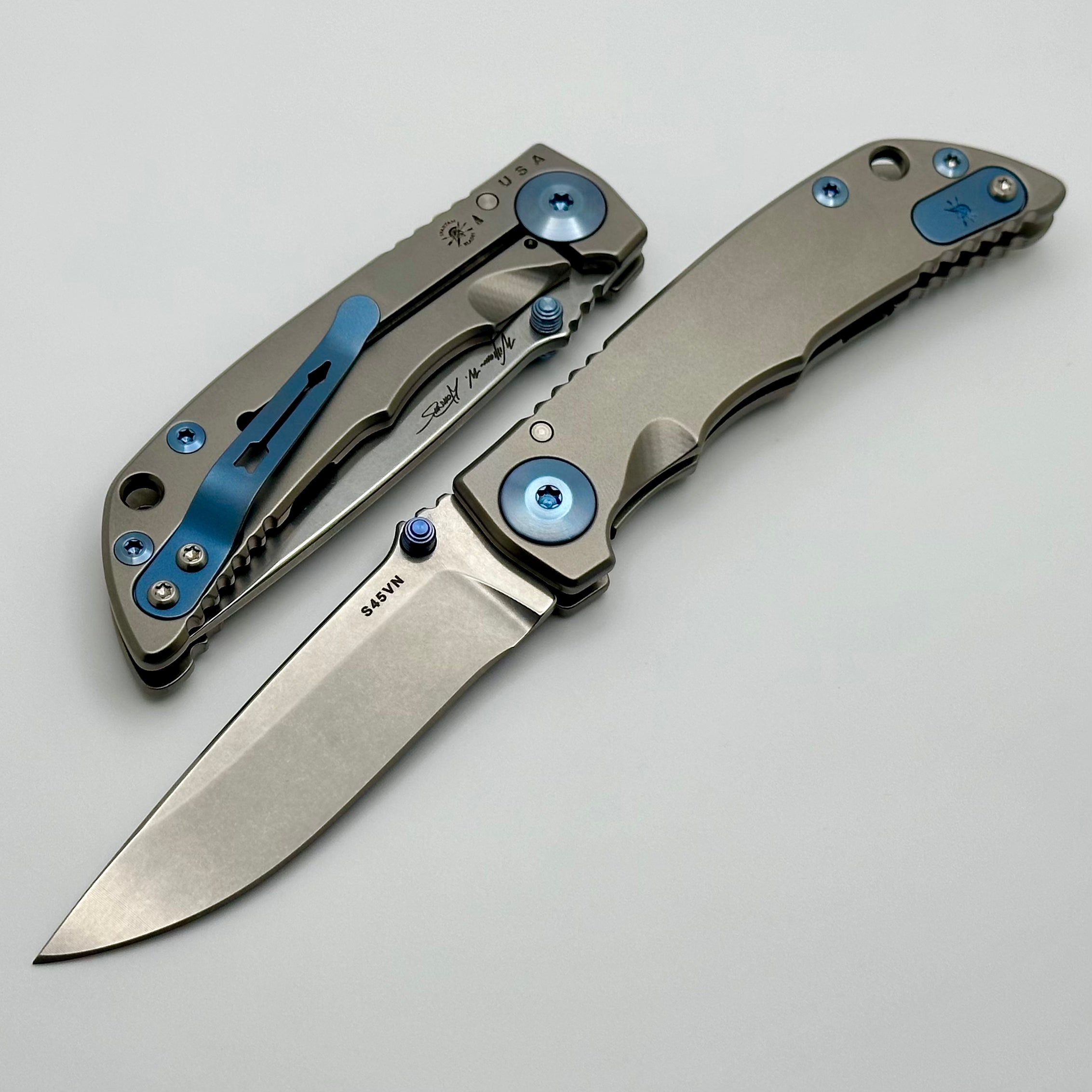 Premium Spartan Blades Harsey Folder 3.25 Stonewashed - Ultimate Blue Accents EDC Knife