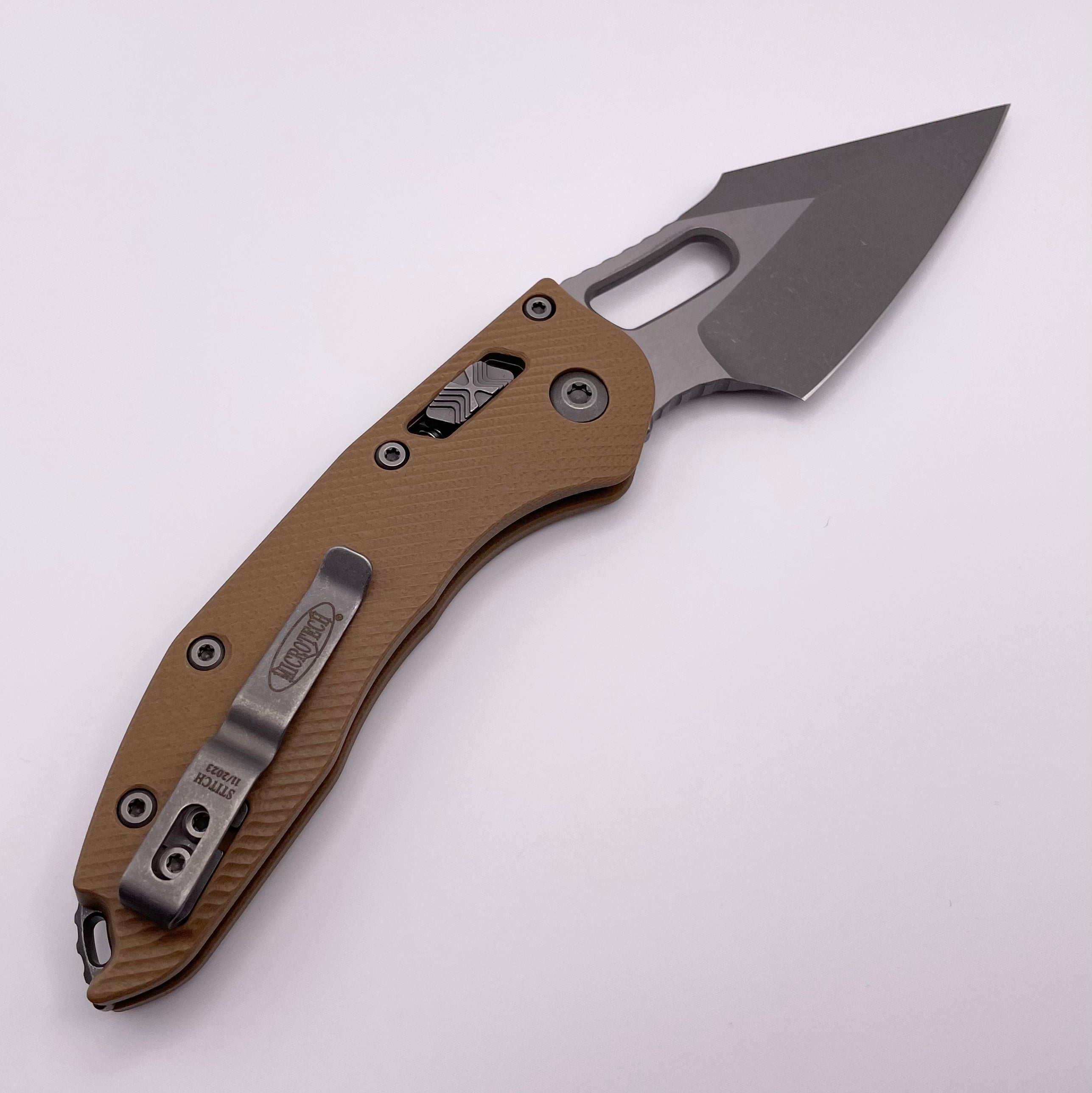 Microtech Stitch RAM LOK Manual Folding Knife - Premium Apocalyptic M390MK Blade & Fluted Tan G-10 Handle