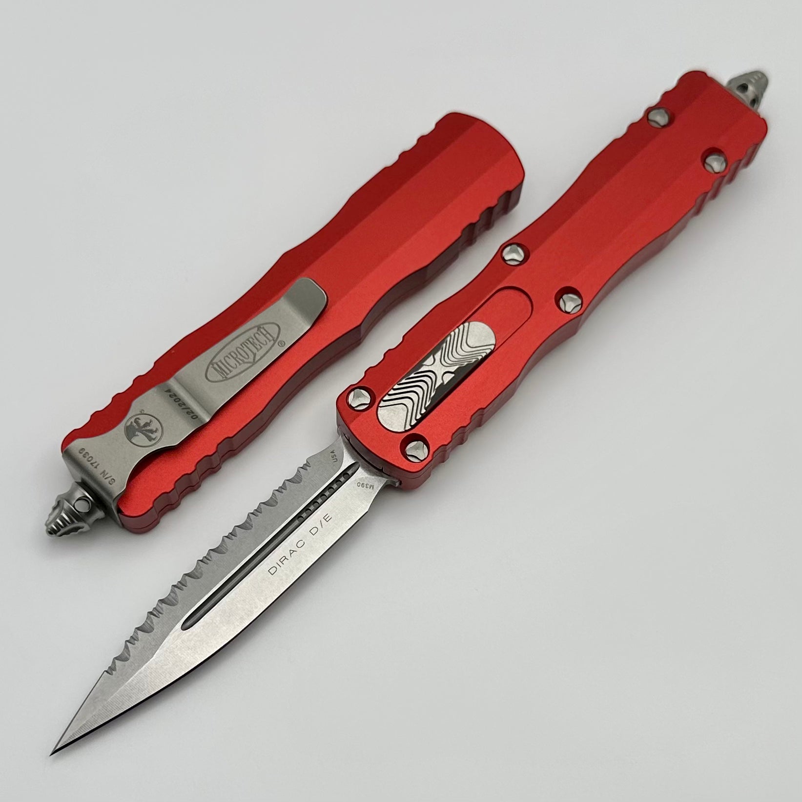 Microtech Dirac D/E Ultimate Stonewash Serrated Red Tactical Knife 225-12RD