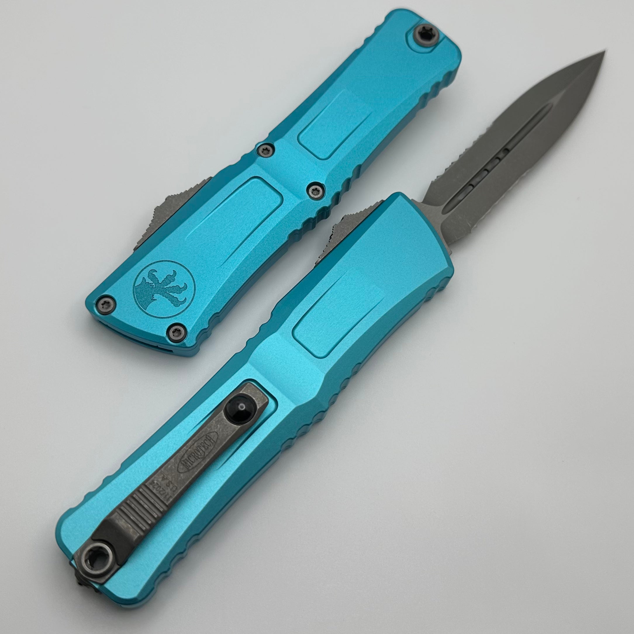 Microtech Combat Troodon Gen III Apocalyptic Tactical Knife - Turquoise Handle, Partial Serrated D/E