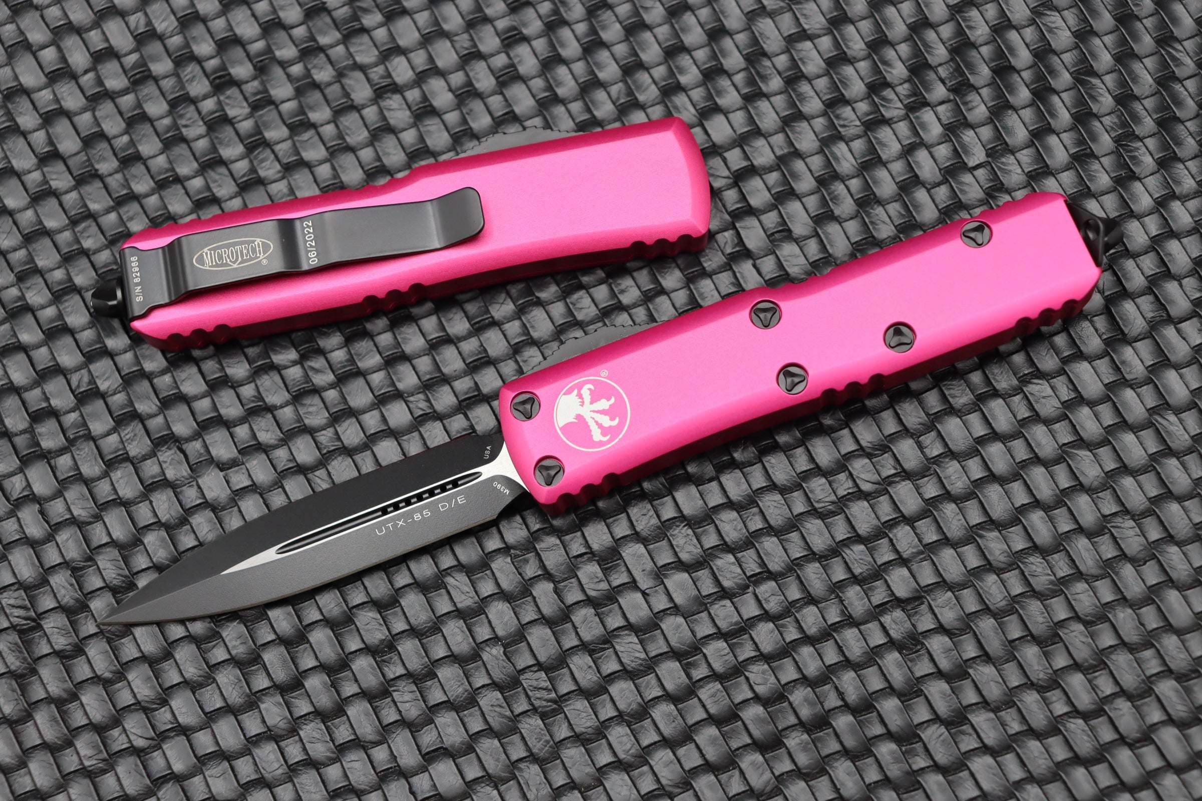 Microtech UTX-85 Premium Double Edge Tactical Knife - Black & Pink