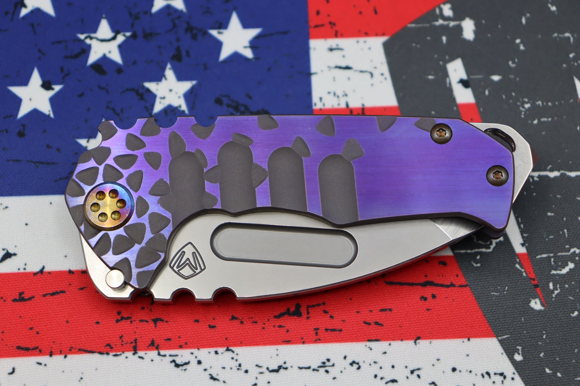 Medford Praetorian Genesis Tanto Knife - Premium S35VN Blade with Violet Sculpted Handles & Flamed Hardware