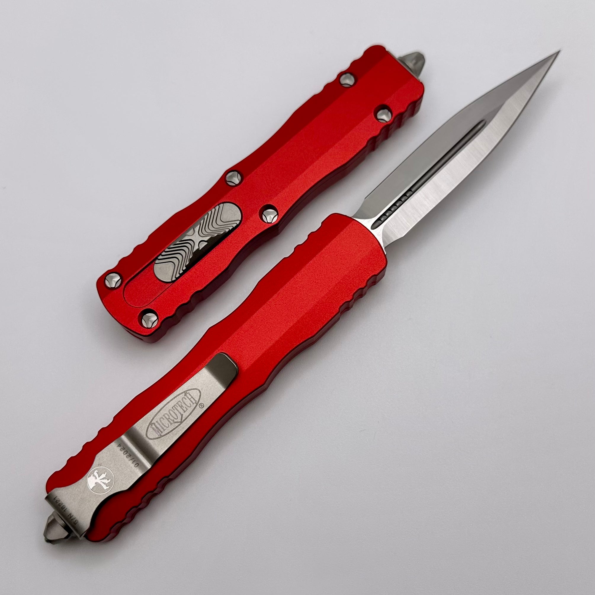 Microtech Dirac Double Edge Satin & Red Premium OTF Knife