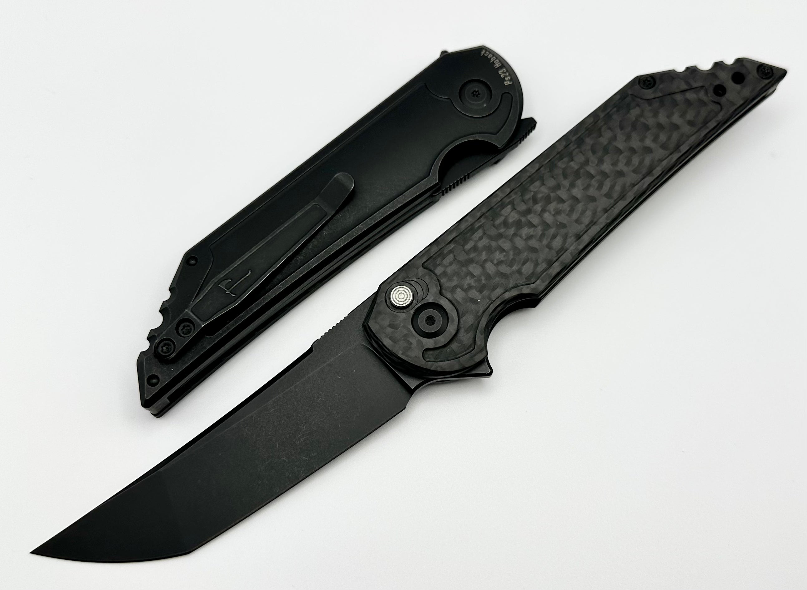 Hoback Knives Kwaiback Premium Button Lock Folding Knife - Carbon Fiber & DLC 20CV