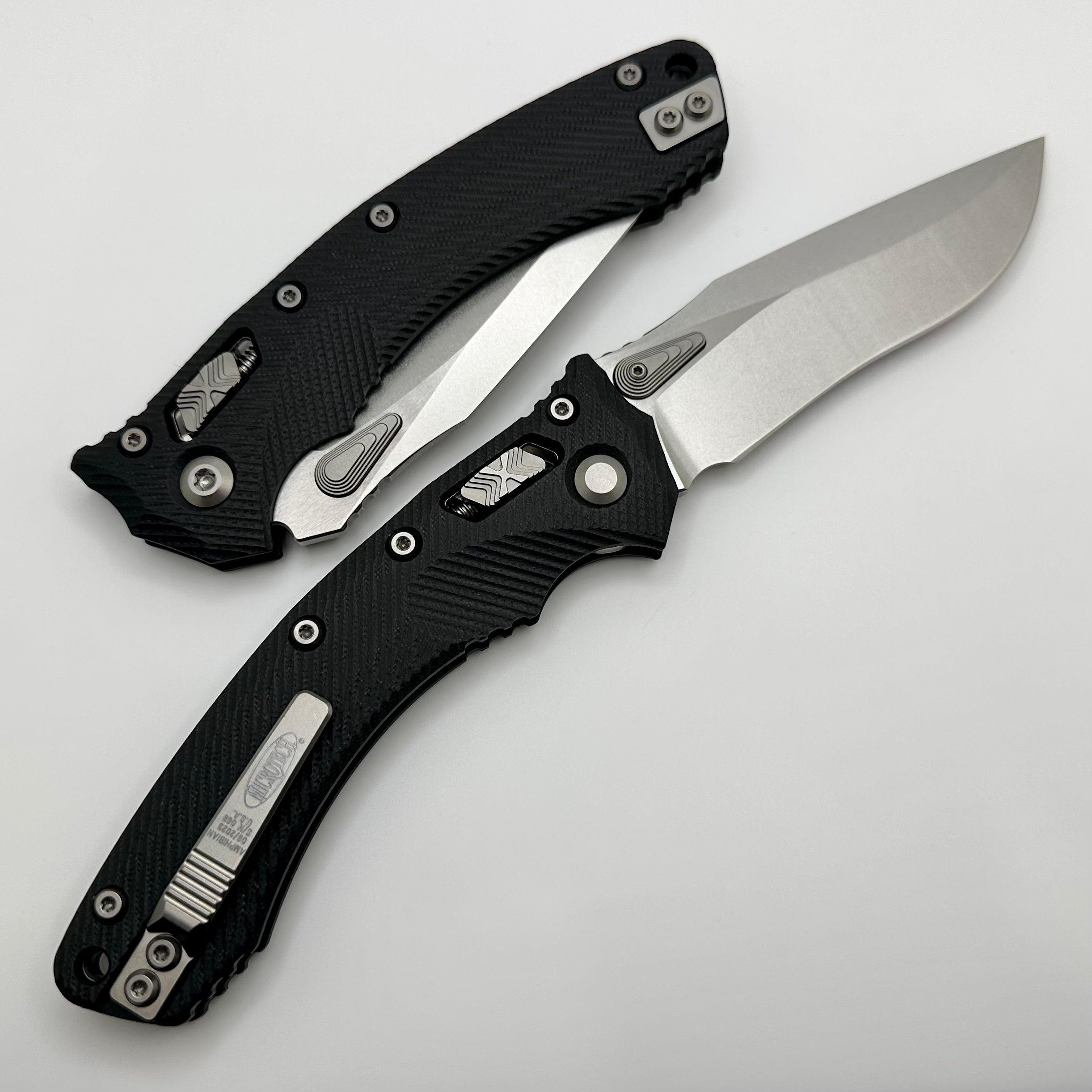 Microtech Amphibian RAM LOK Tactical Knife - Premium Black Fluted G-10 & Stonewash M390MK Blade