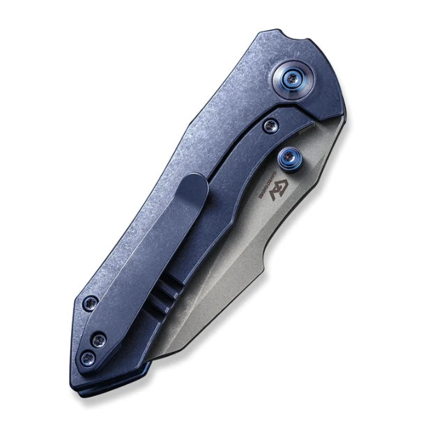 WE Knife High-Fin Blue Tumbled Titanium EDC - CPM-20CV Blade