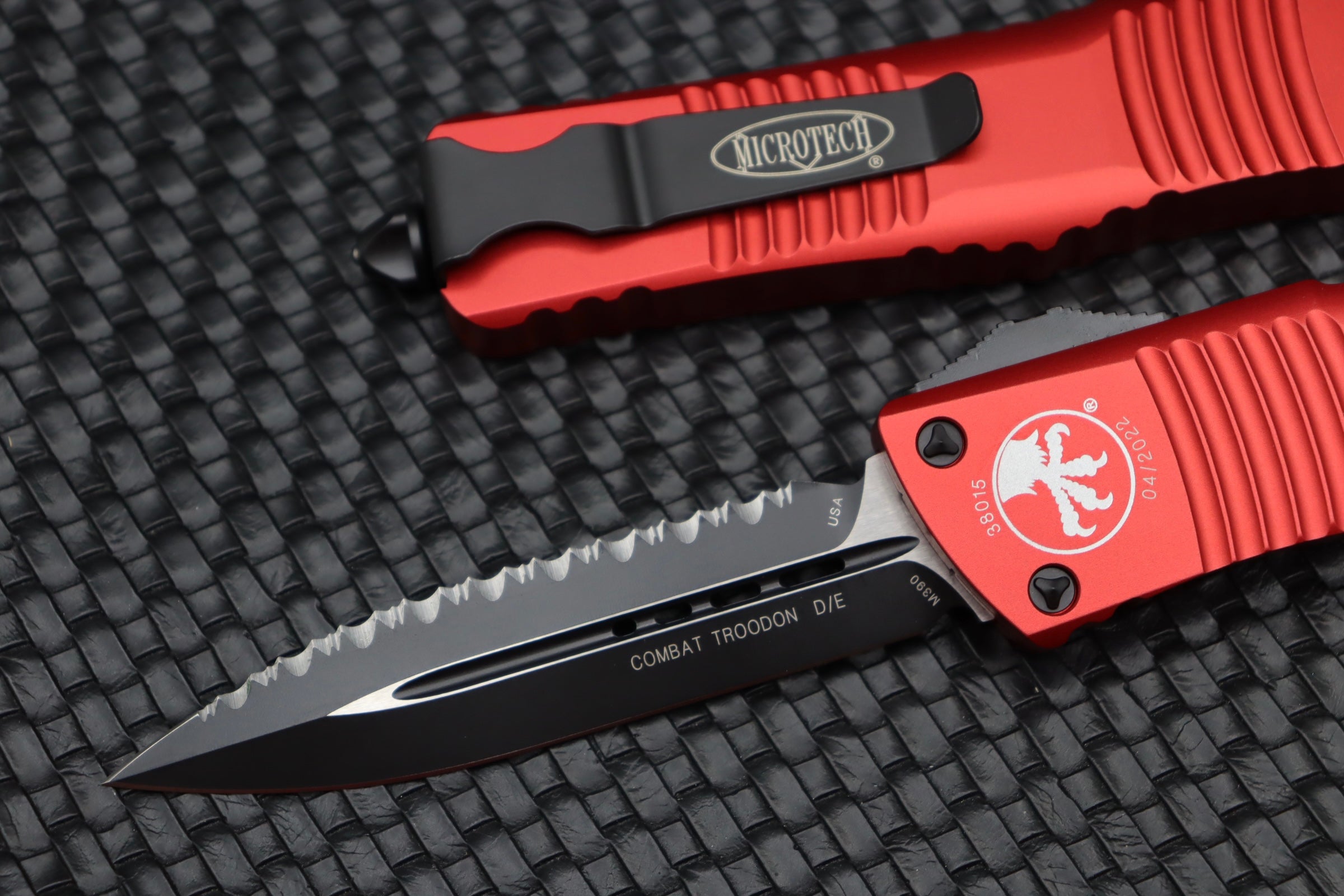 Microtech Combat Troodon Ultimate Tactical Knife - Black Full Serrated & Red Edition