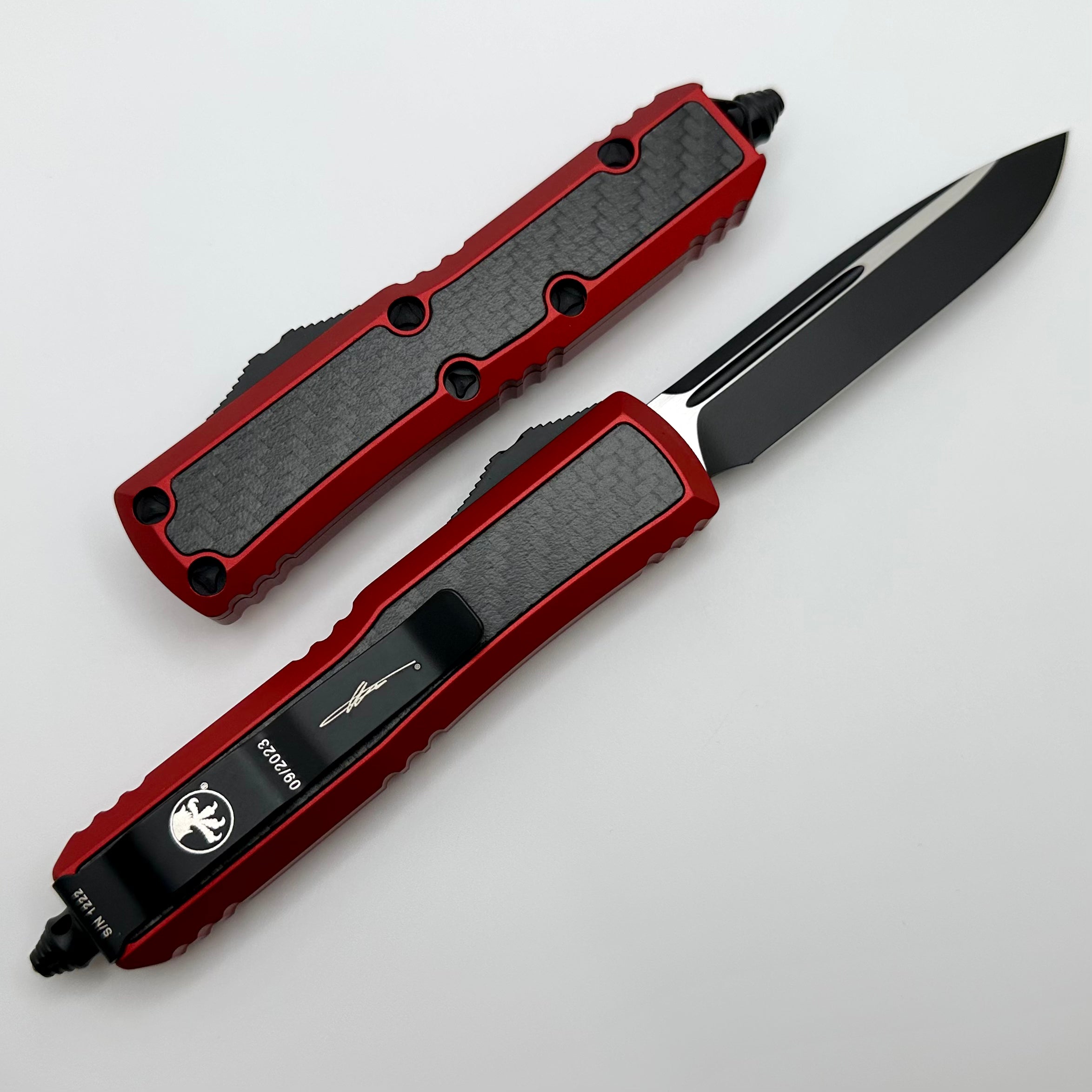 Microtech Red Daytona Signature Series - Carbon Fiber & Black Single Edge Knife