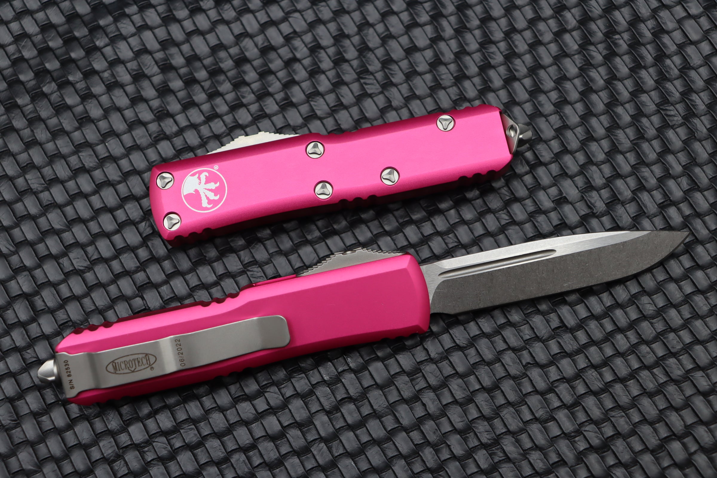 Premium Microtech UTX-85 Tactical Knife - Stonewash & Pink Finish