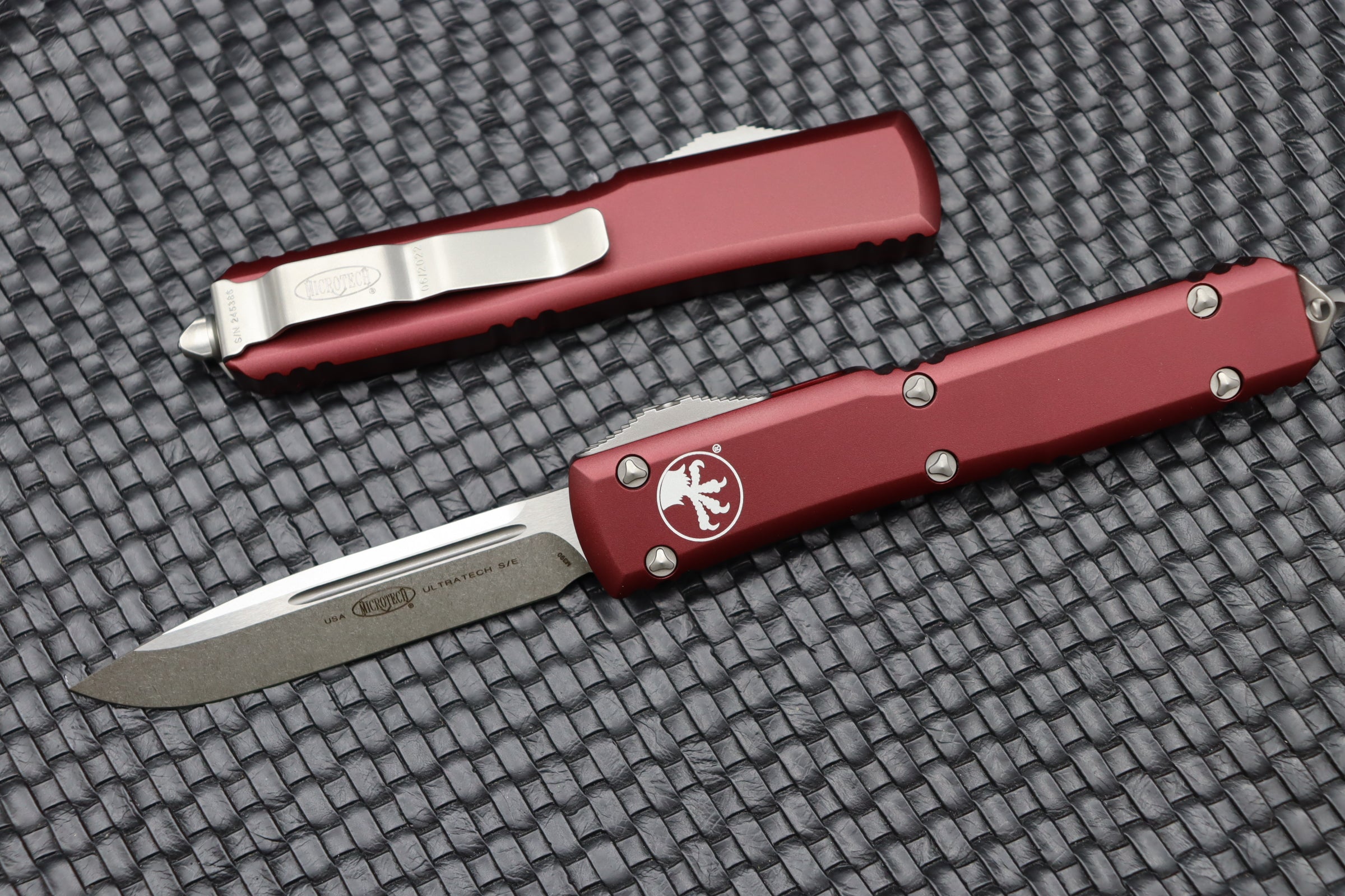 Premium Microtech Ultratech Single Edge Knife - Stonewash & Merlot Finish