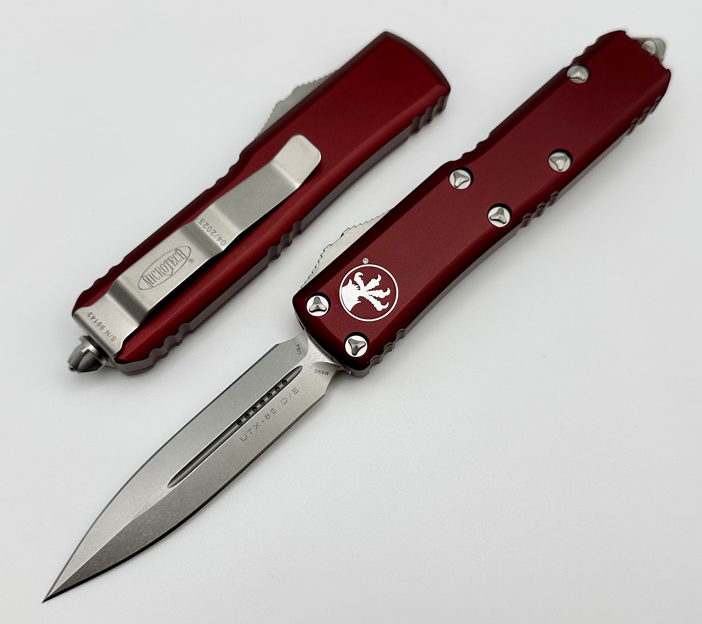 Microtech UTX-85 Premium Double Edge EDC Knife - Stonewash & Merlot