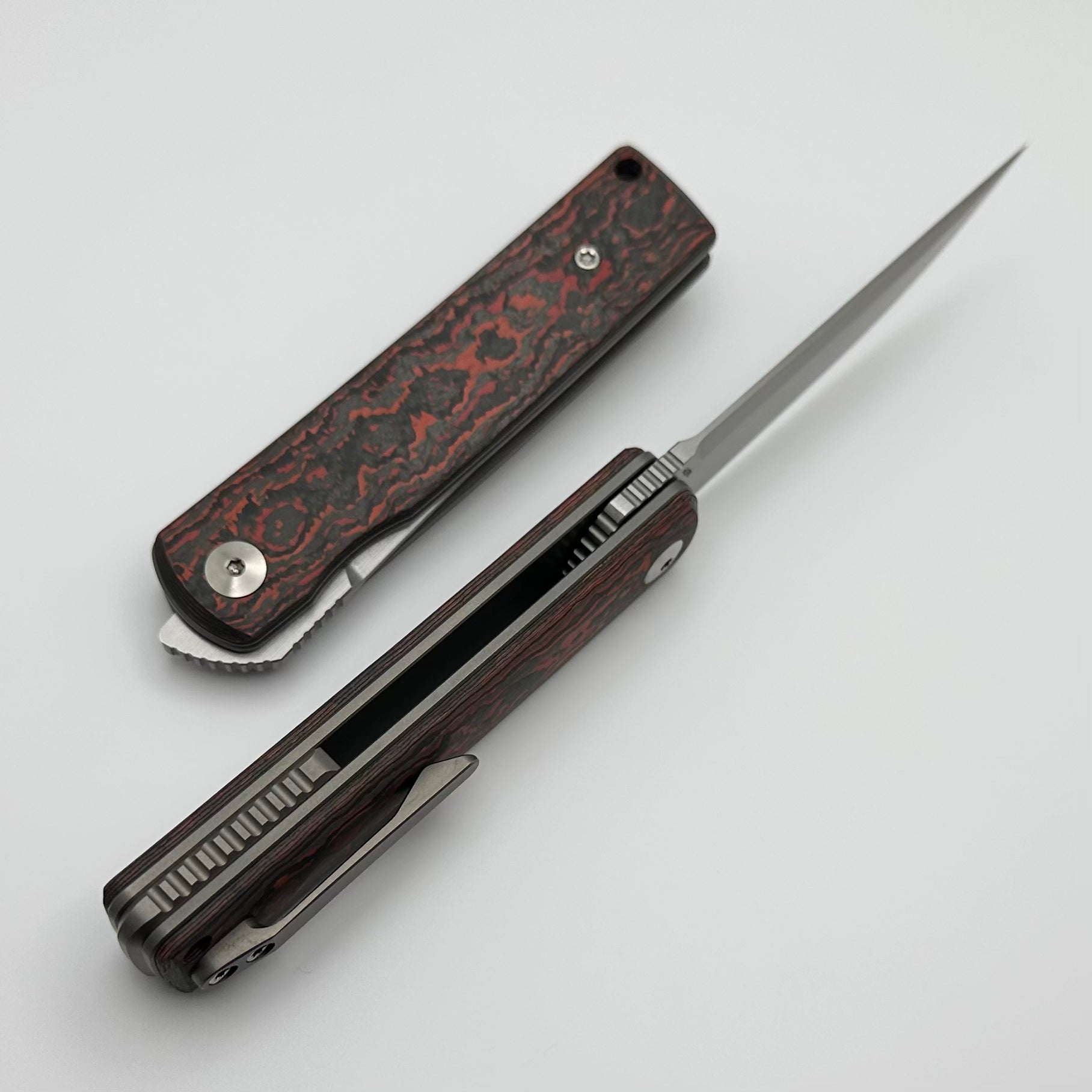 Reate Bushido Premium Folding Knife with Lava Flow Fat Carbon Handles & Hand Satin M390 Blade