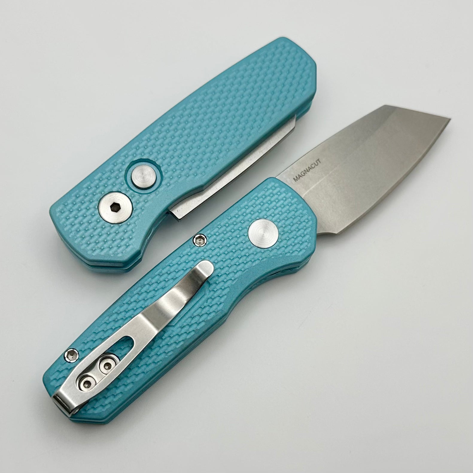 Pro-Tech Runt 5 Ultimate EDC Knife - Tiffany Blue Handle & Stonewash MagnaCut Reverse Tanto